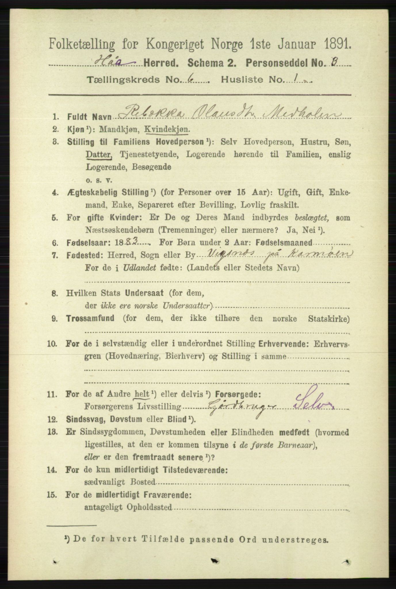 RA, 1891 census for 1119 Hå, 1891, p. 1717