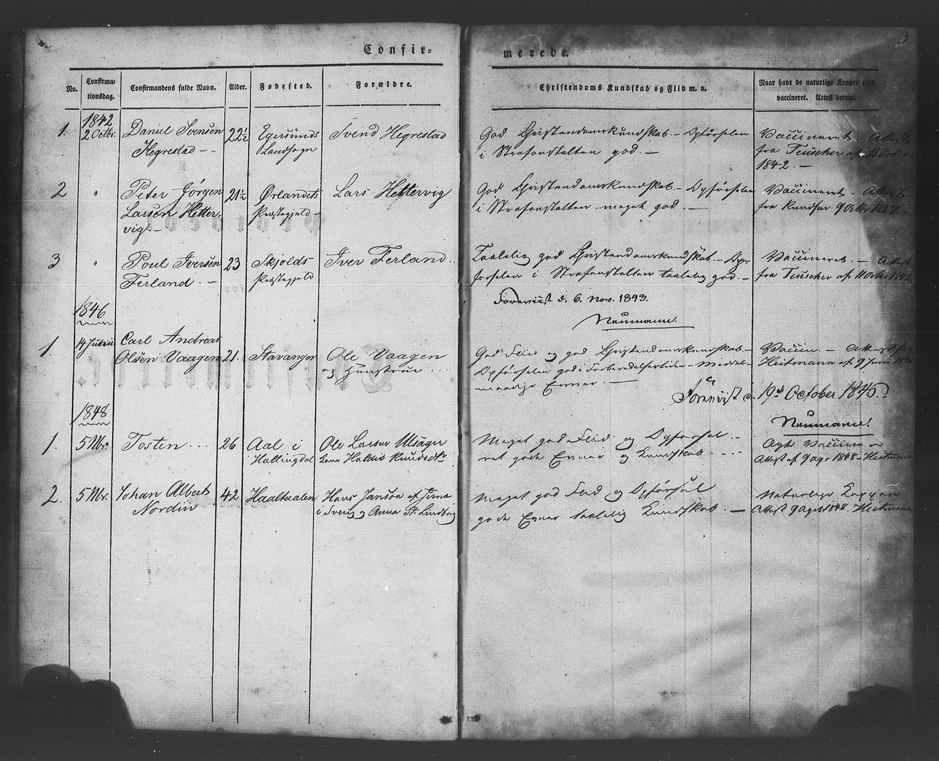Bergens straffeanstalt, SAB/A-100323: Parish register (official) no. A 1, 1841-1875, p. 3