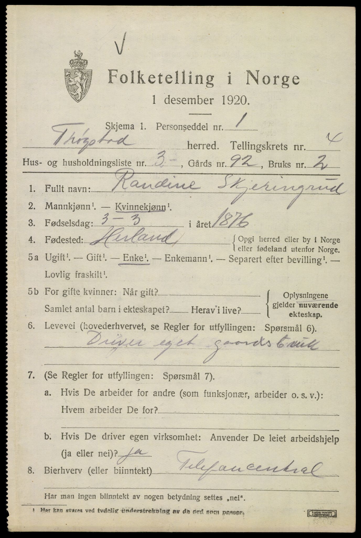 SAO, 1920 census for Trøgstad, 1920, p. 4646