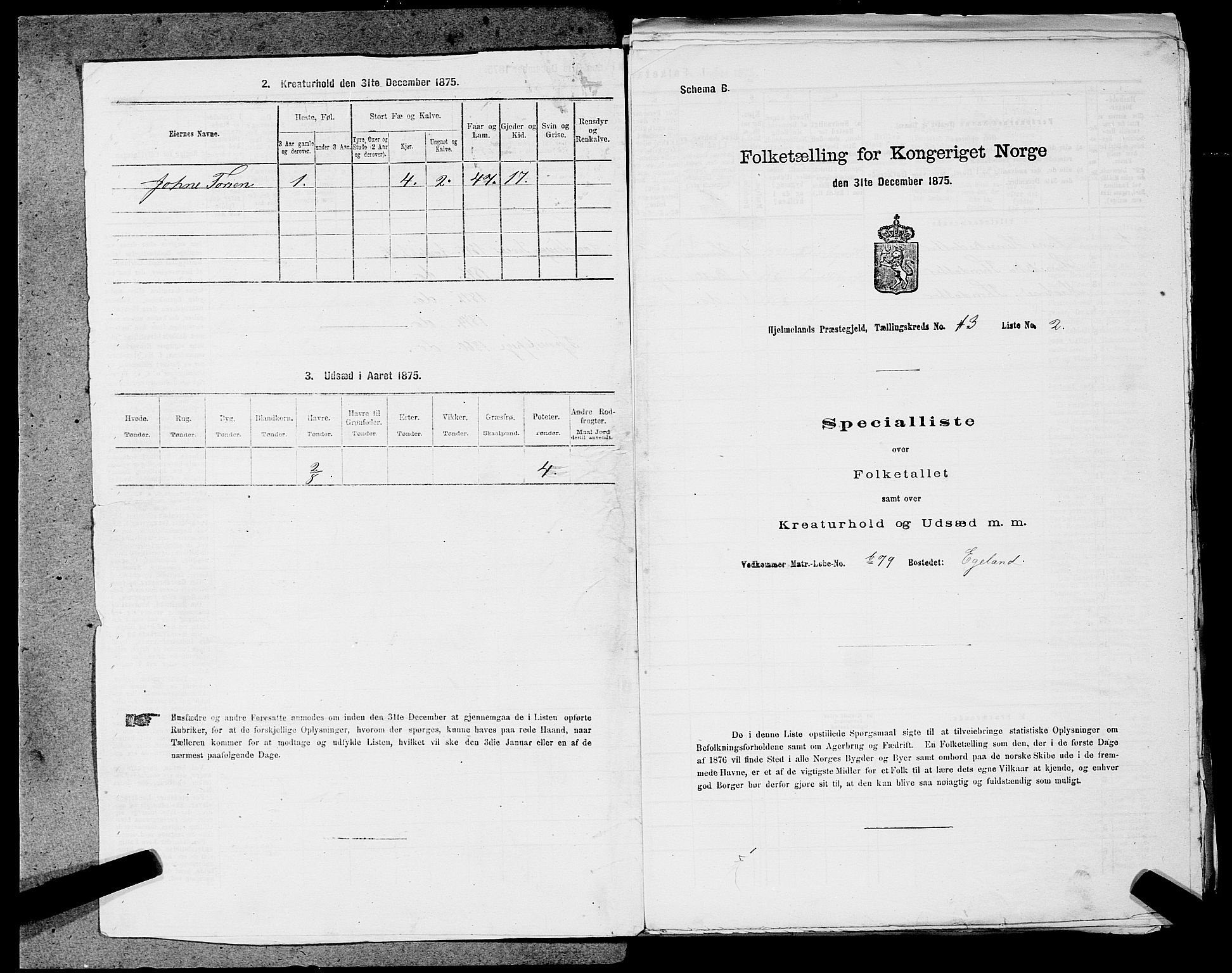 SAST, 1875 census for 1133P Hjelmeland, 1875, p. 1534