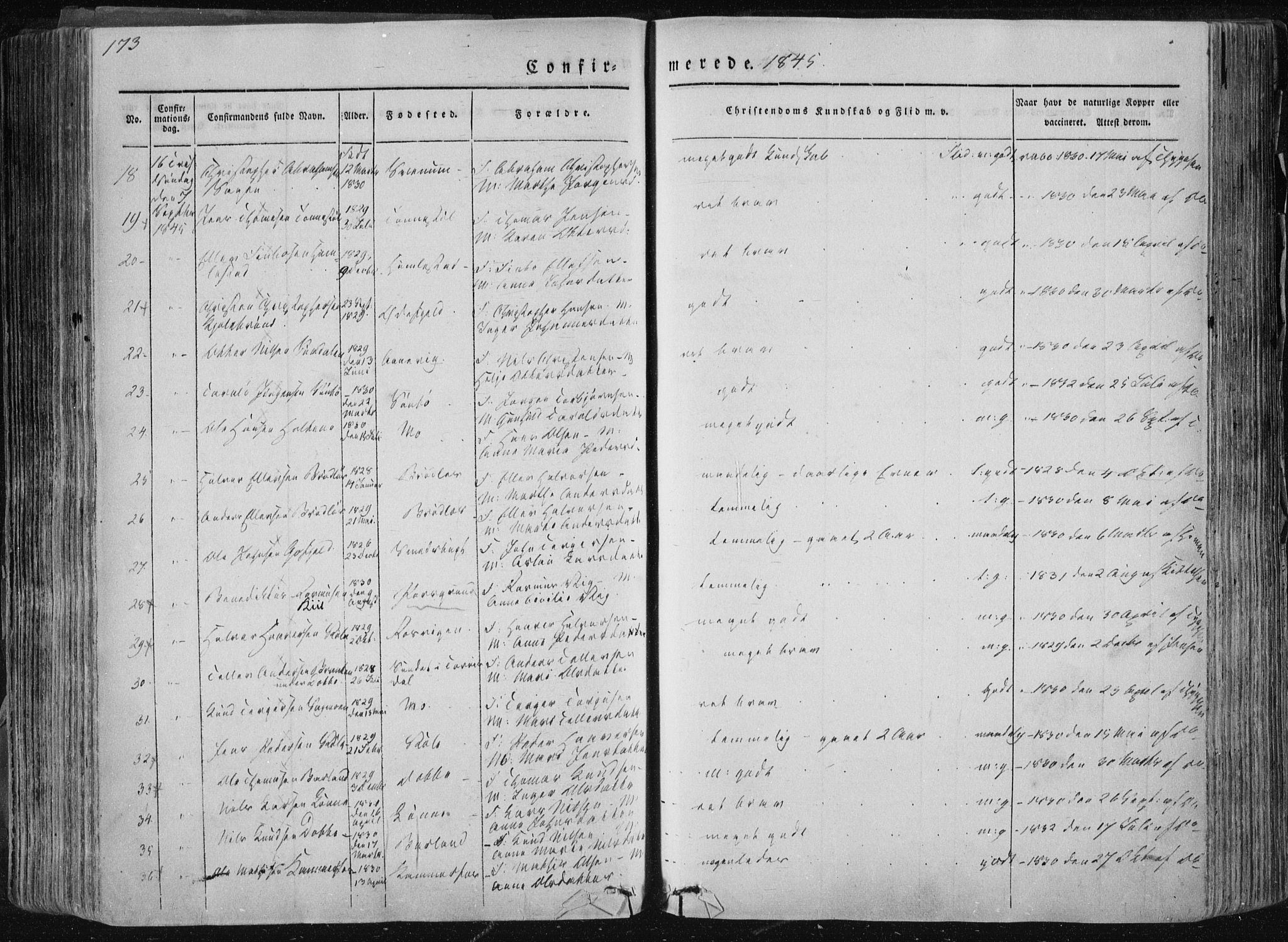 Sannidal kirkebøker, AV/SAKO-A-296/F/Fa/L0007: Parish register (official) no. 7, 1831-1854, p. 173
