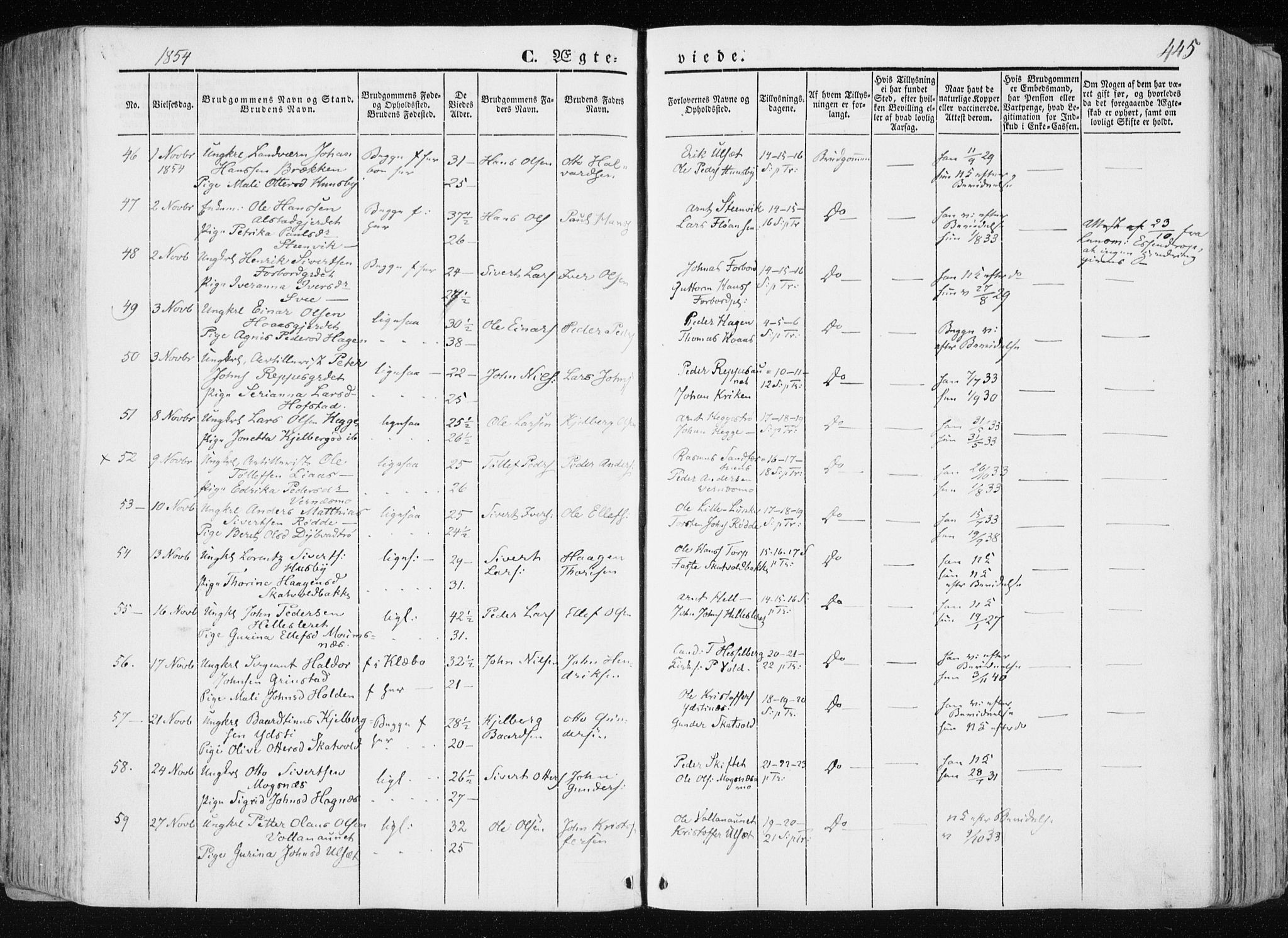 Ministerialprotokoller, klokkerbøker og fødselsregistre - Nord-Trøndelag, AV/SAT-A-1458/709/L0074: Parish register (official) no. 709A14, 1845-1858, p. 445