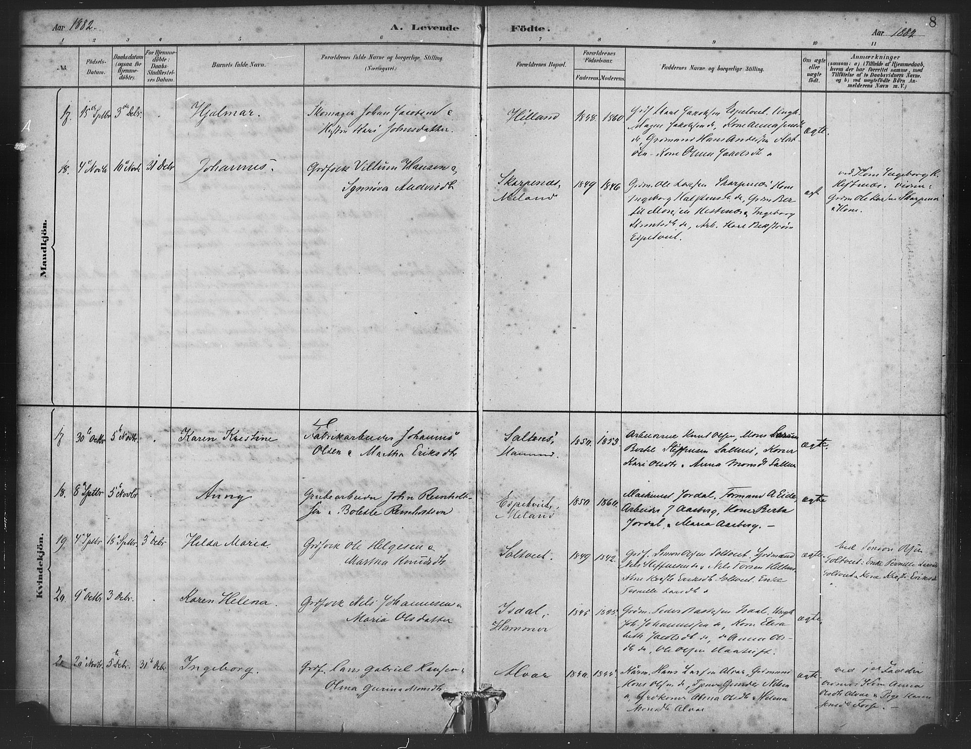 Alversund Sokneprestembete, AV/SAB-A-73901/H/Ha/Haa/Haaa/L0001: Parish register (official) no. A 1, 1882-1896, p. 8