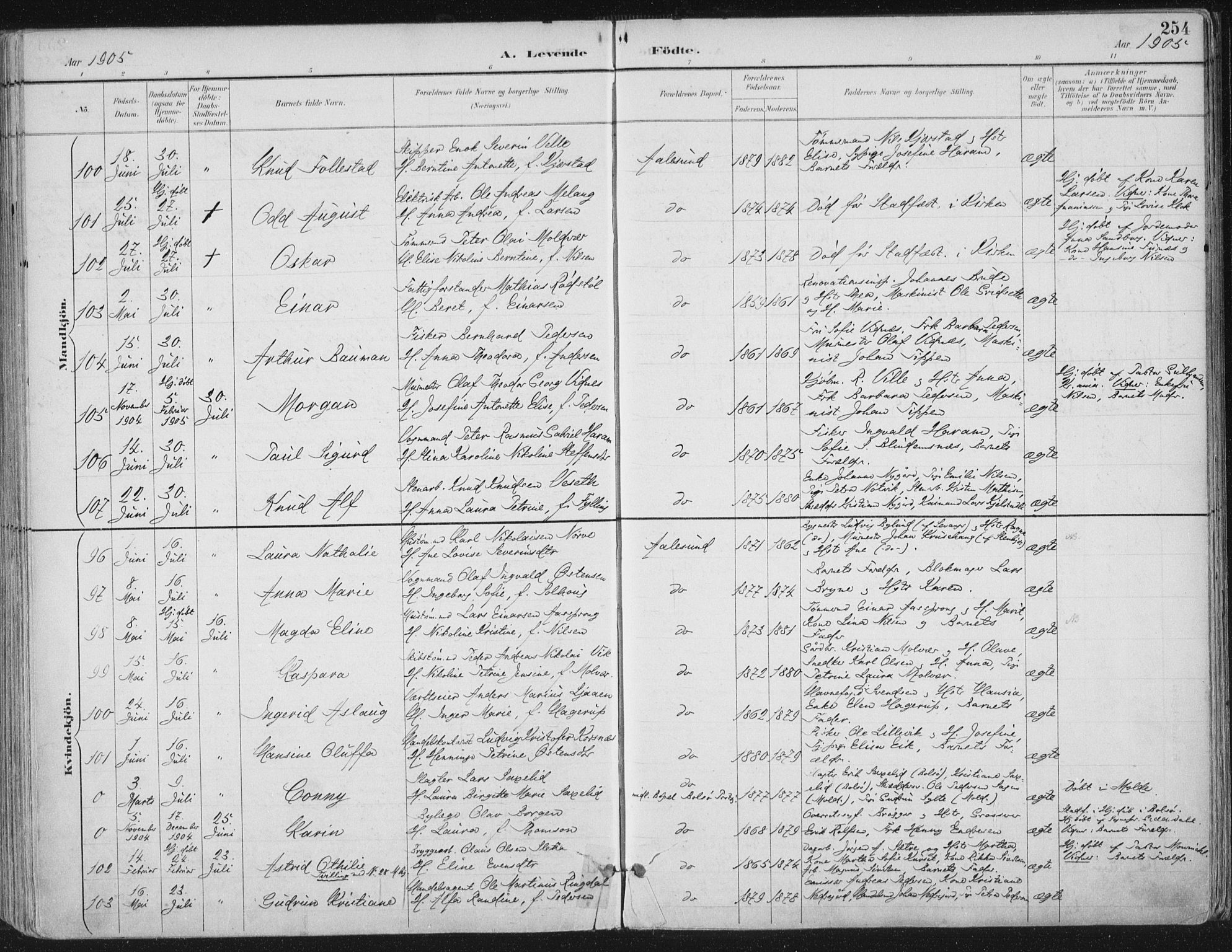 Ministerialprotokoller, klokkerbøker og fødselsregistre - Møre og Romsdal, AV/SAT-A-1454/529/L0456: Parish register (official) no. 529A06, 1894-1906, p. 254