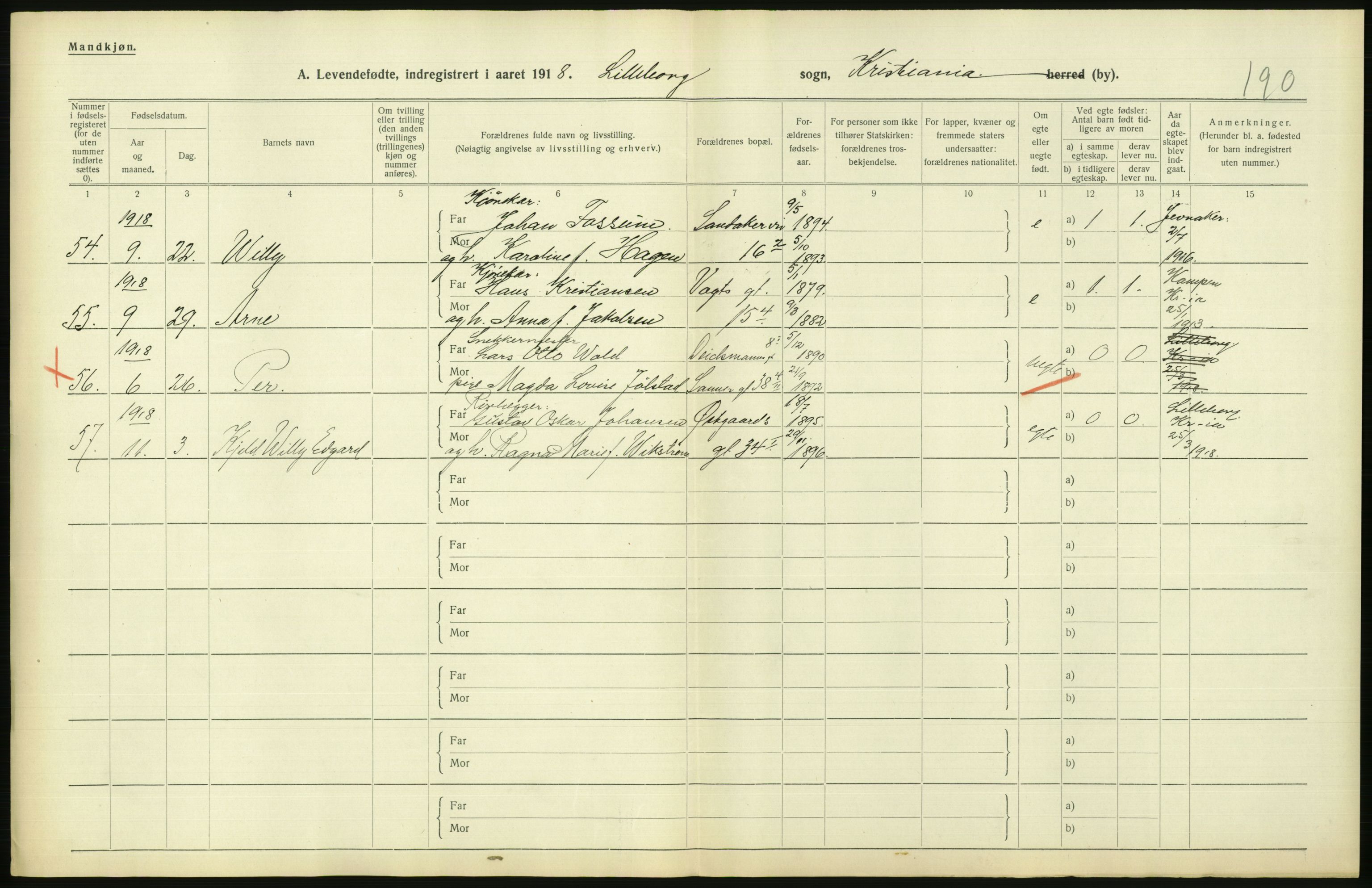 Statistisk sentralbyrå, Sosiodemografiske emner, Befolkning, AV/RA-S-2228/D/Df/Dfb/Dfbh/L0008: Kristiania: Levendefødte menn og kvinner., 1918, p. 874