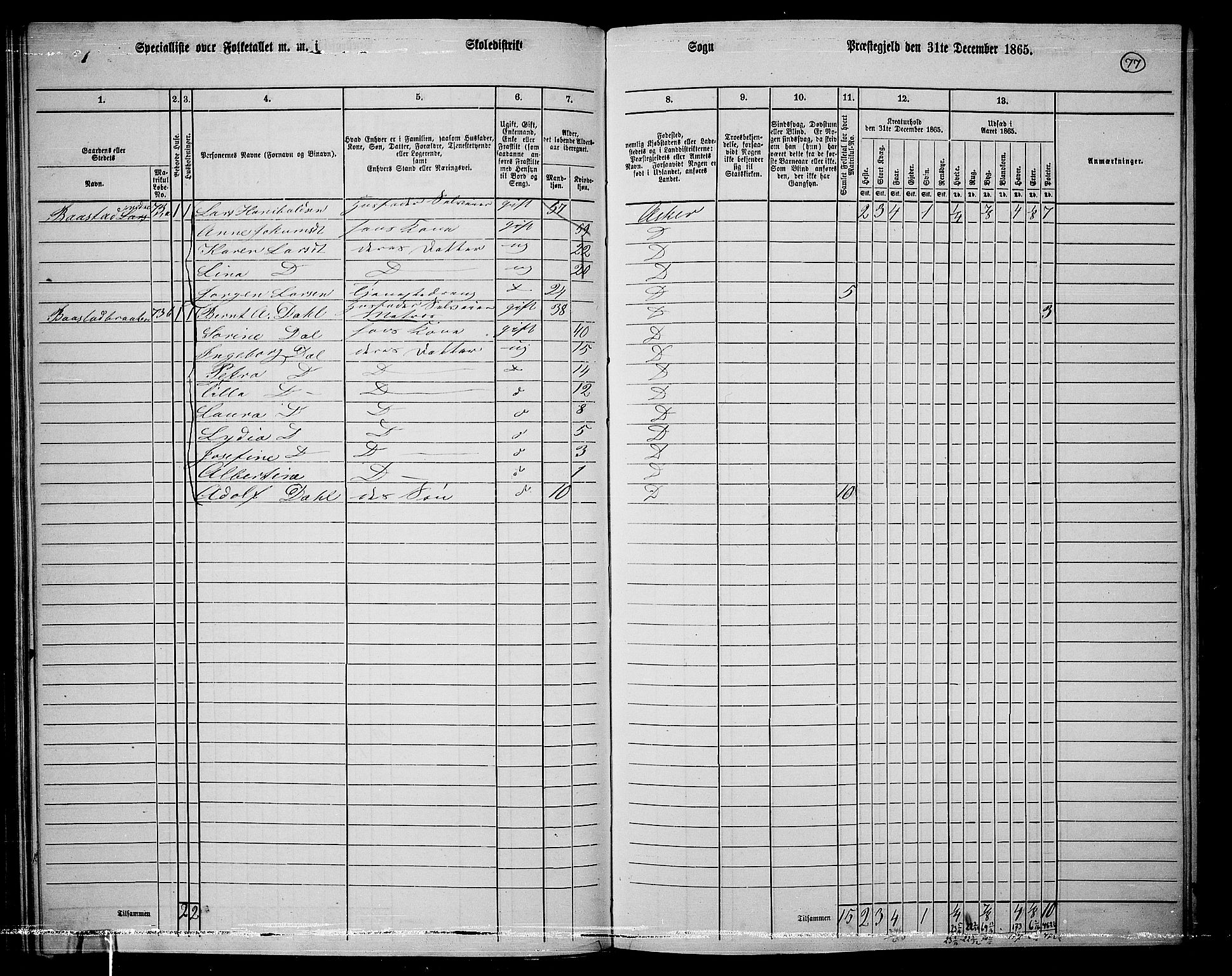 RA, 1865 census for Asker, 1865, p. 77