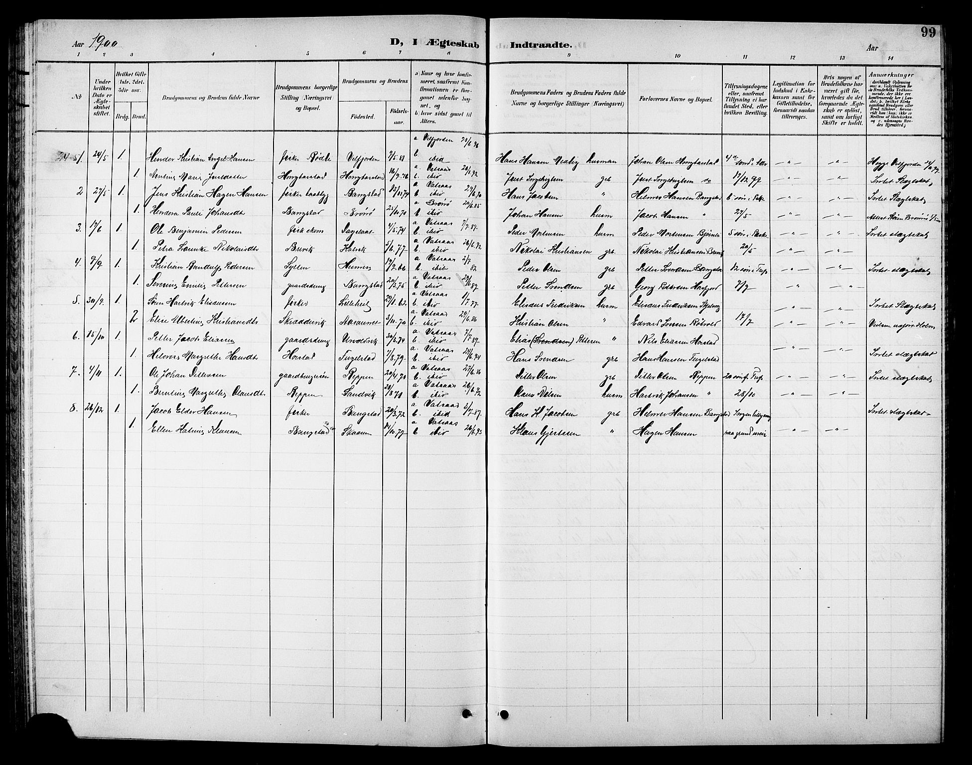 Ministerialprotokoller, klokkerbøker og fødselsregistre - Nordland, SAT/A-1459/810/L0161: Parish register (copy) no. 810C04, 1897-1910, p. 99
