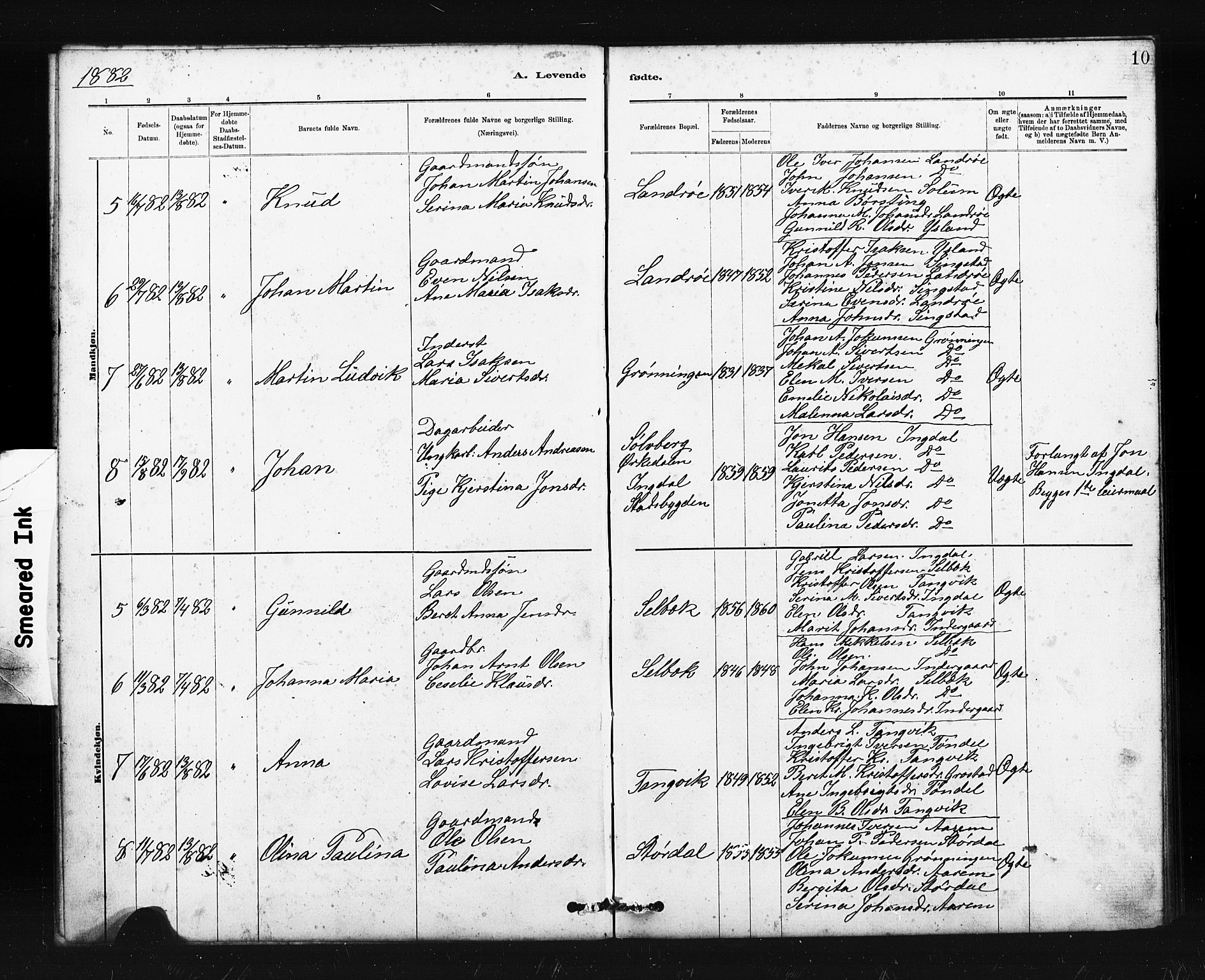 Ministerialprotokoller, klokkerbøker og fødselsregistre - Sør-Trøndelag, AV/SAT-A-1456/663/L0761: Parish register (copy) no. 663C01, 1880-1893, p. 10