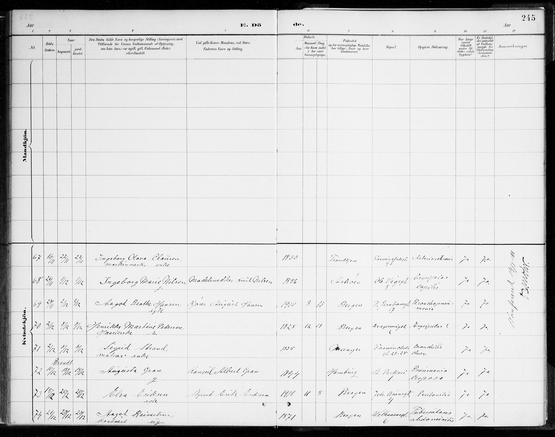 Johanneskirken sokneprestembete, SAB/A-76001/H/Haa/L0019: Parish register (official) no. E 1, 1885-1915, p. 245