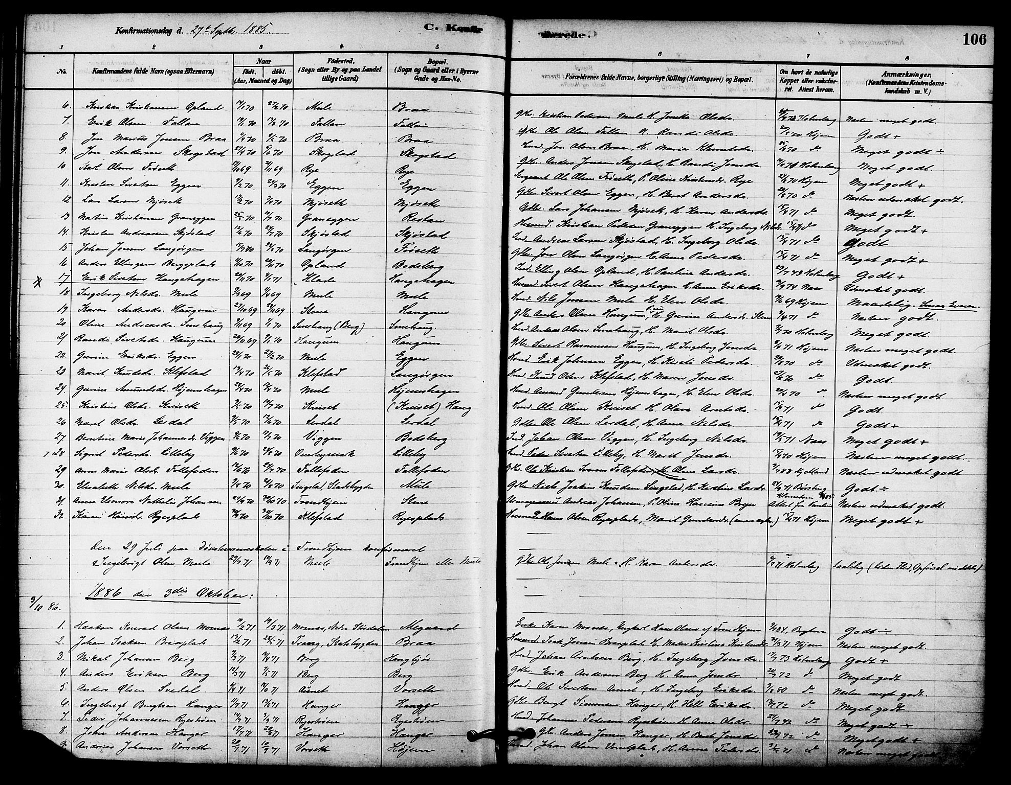 Ministerialprotokoller, klokkerbøker og fødselsregistre - Sør-Trøndelag, SAT/A-1456/612/L0378: Parish register (official) no. 612A10, 1878-1897, p. 106
