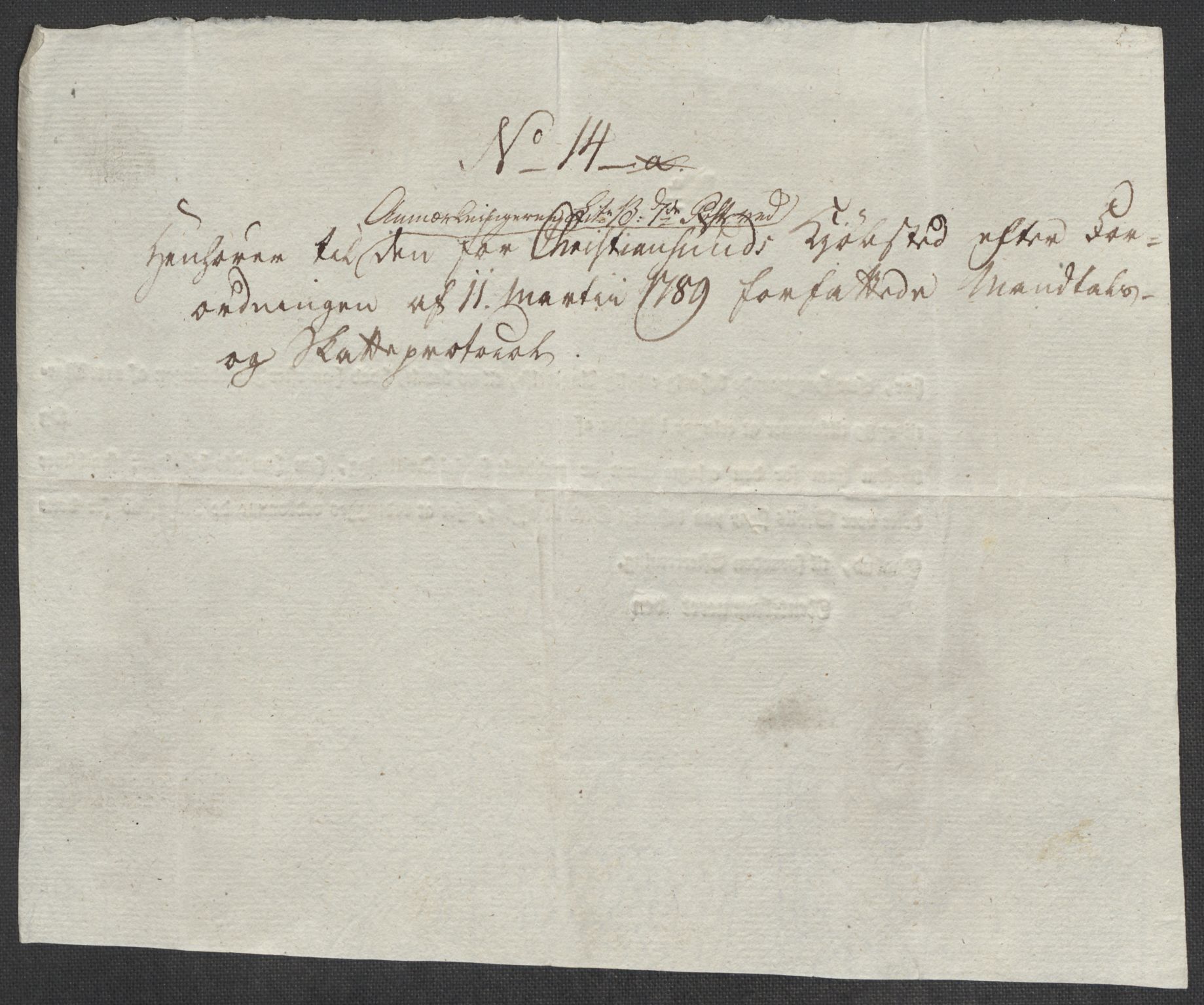 Rentekammeret inntil 1814, Reviderte regnskaper, Mindre regnskaper, AV/RA-EA-4068/Rf/Rfe/L0008: Kristiansand. Kristiansund. Fredrikshald (Halden), 1789, p. 157