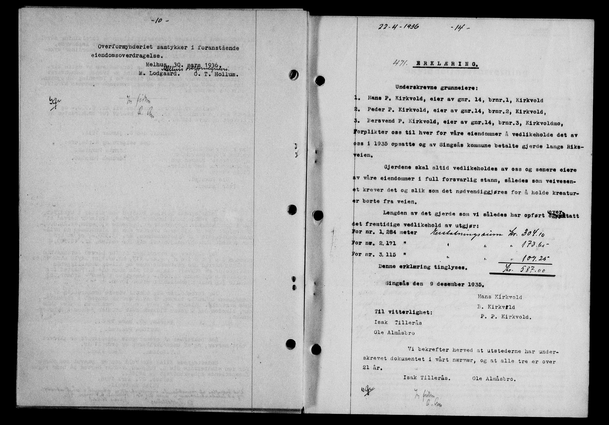 Gauldal sorenskriveri, SAT/A-0014/1/2/2C/L0045: Mortgage book no. 47-49, 1935-1936, Deed date: 22.04.1936