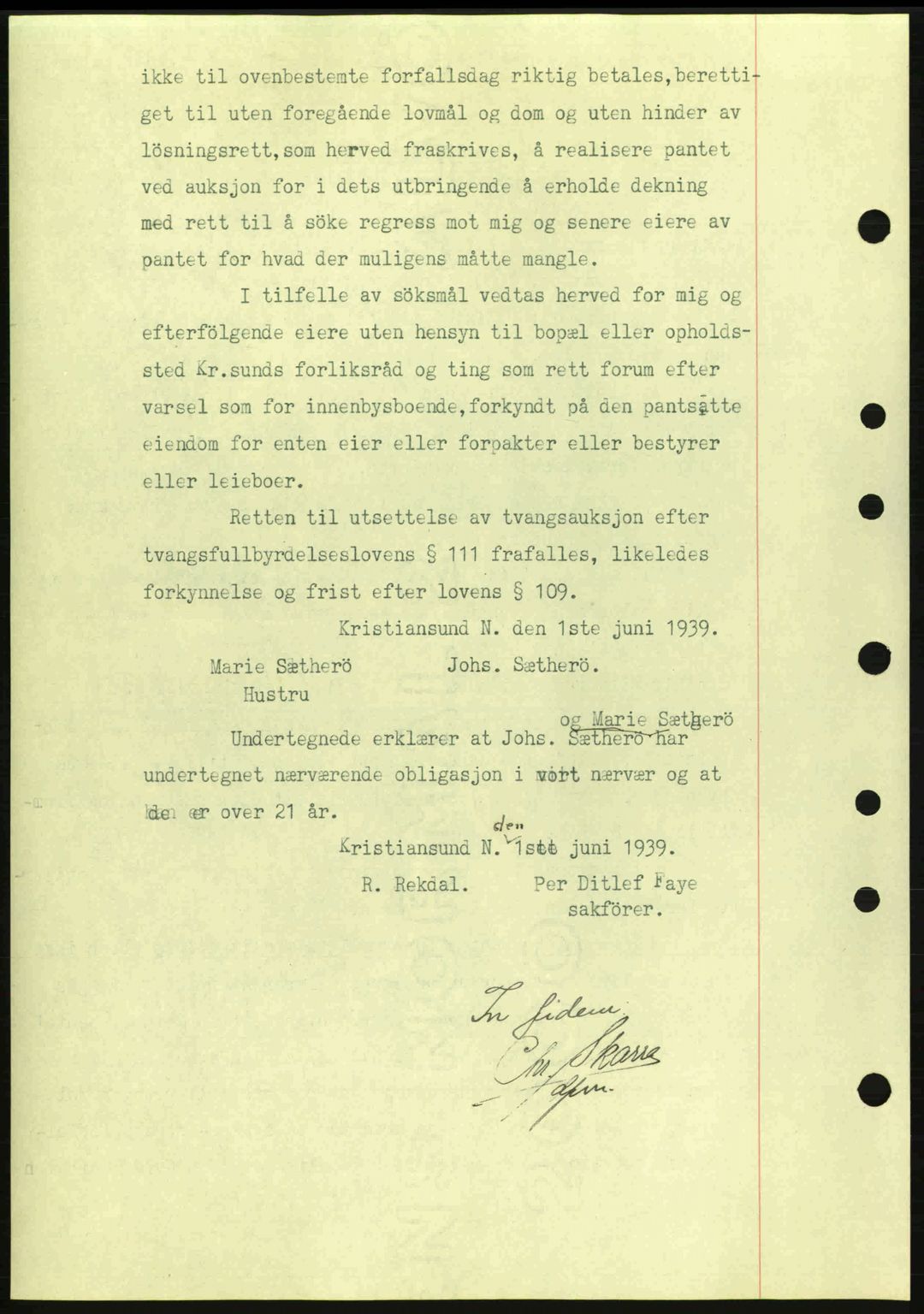 Kristiansund byfogd, SAT/A-4587/A/27: Mortgage book no. 31, 1938-1939, Diary no: : 451/1939