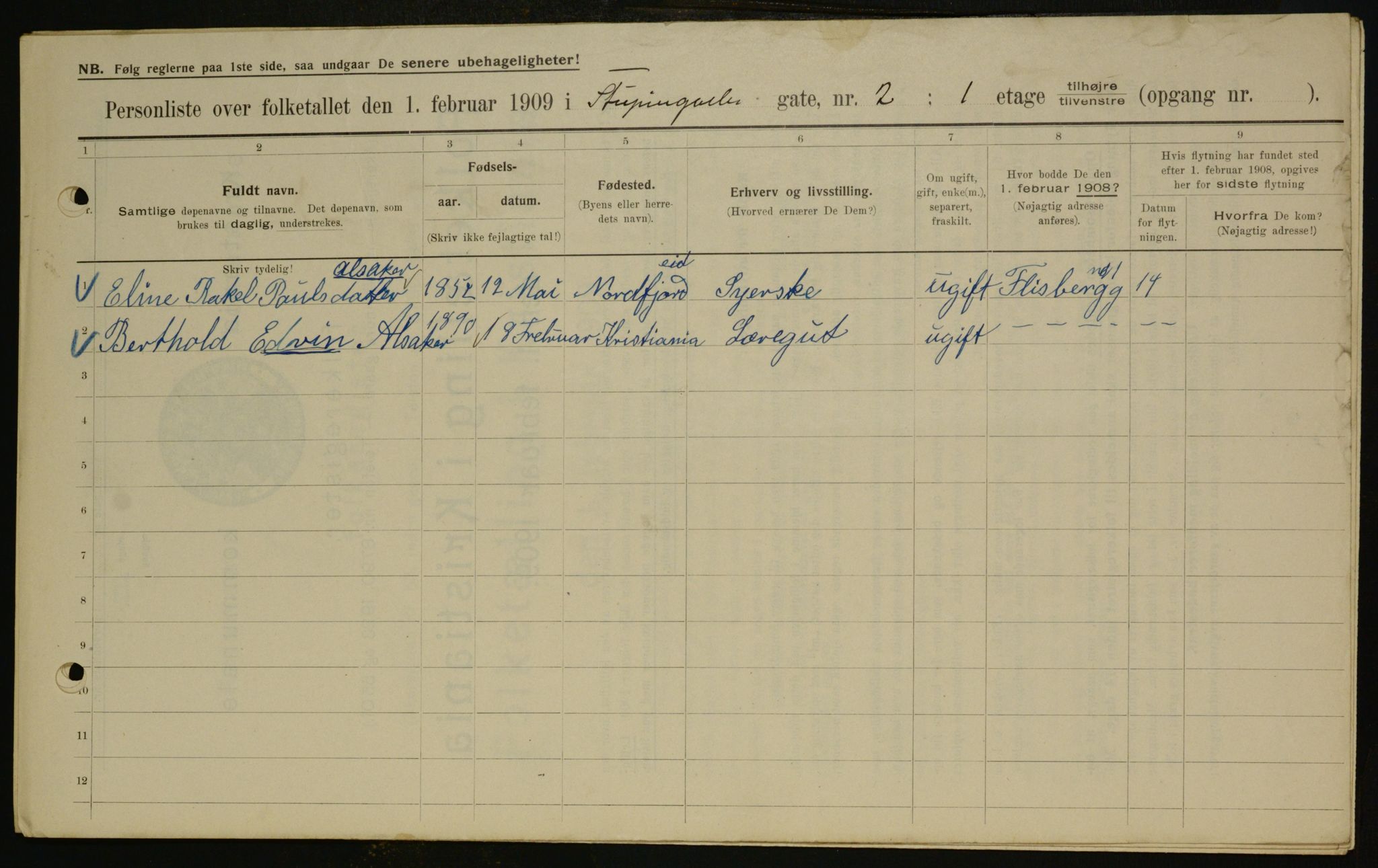 OBA, Municipal Census 1909 for Kristiania, 1909, p. 94567