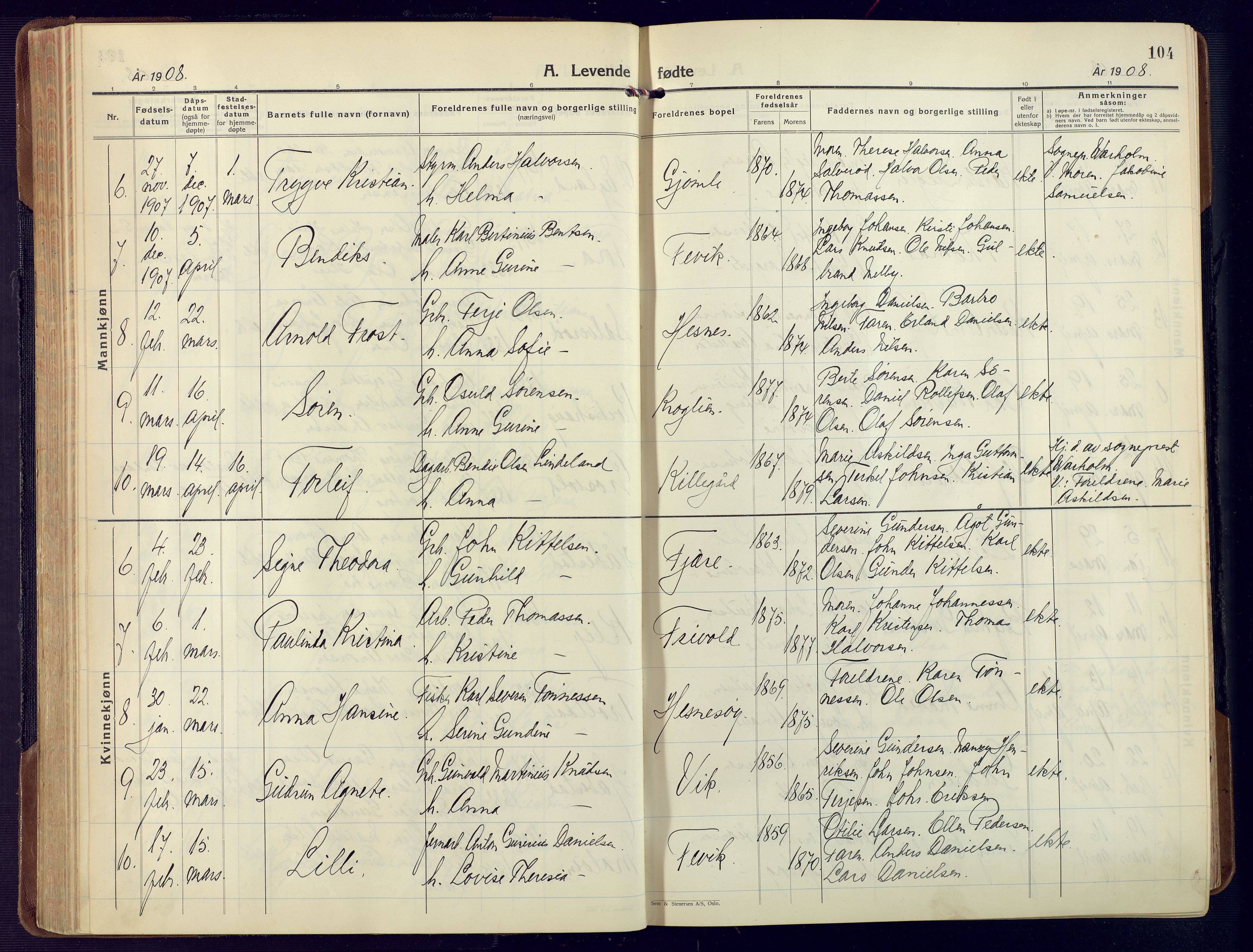 Fjære sokneprestkontor, AV/SAK-1111-0011/F/Fa/L0004: Parish register (official) no. A 4, 1902-1925, p. 104