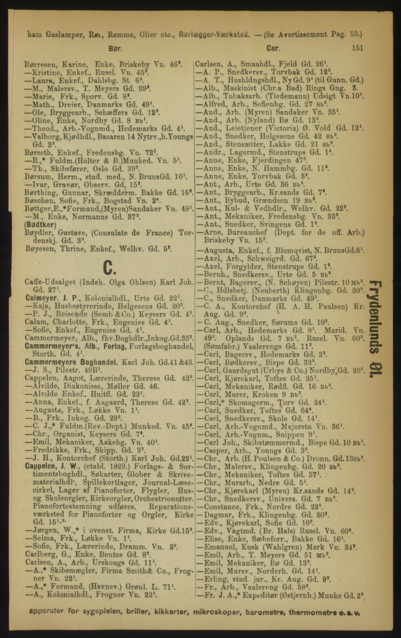 Kristiania/Oslo adressebok, PUBL/-, 1891, p. 151