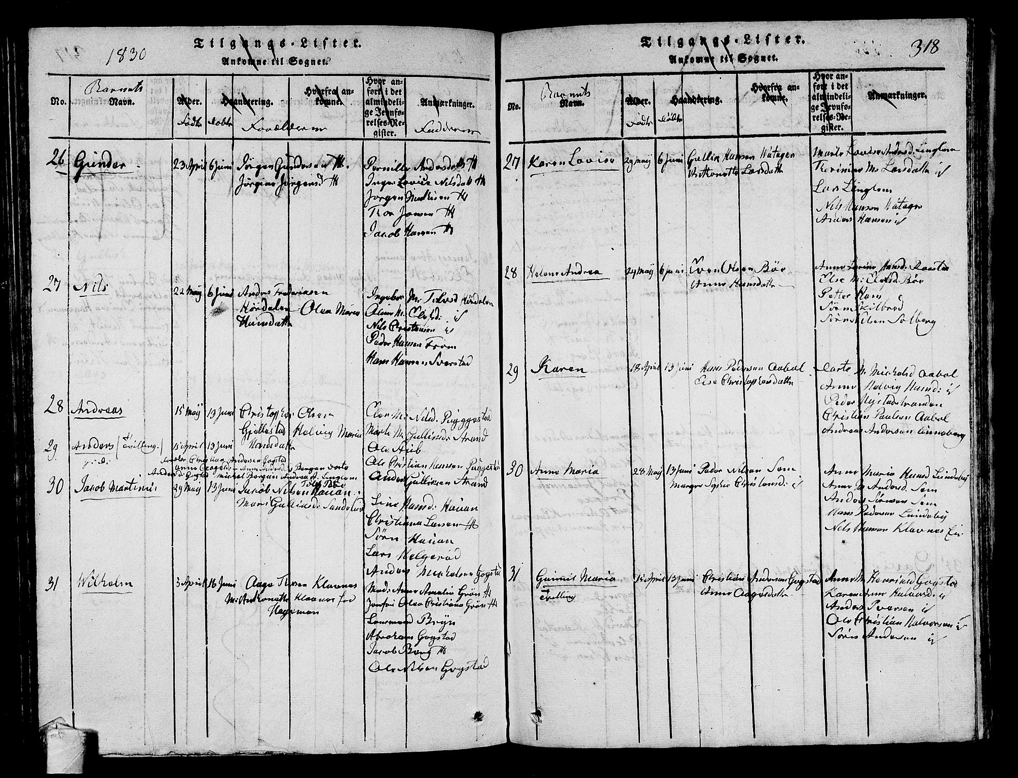 Sandar kirkebøker, AV/SAKO-A-243/G/Ga/L0001: Parish register (copy) no. 1, 1814-1835, p. 318