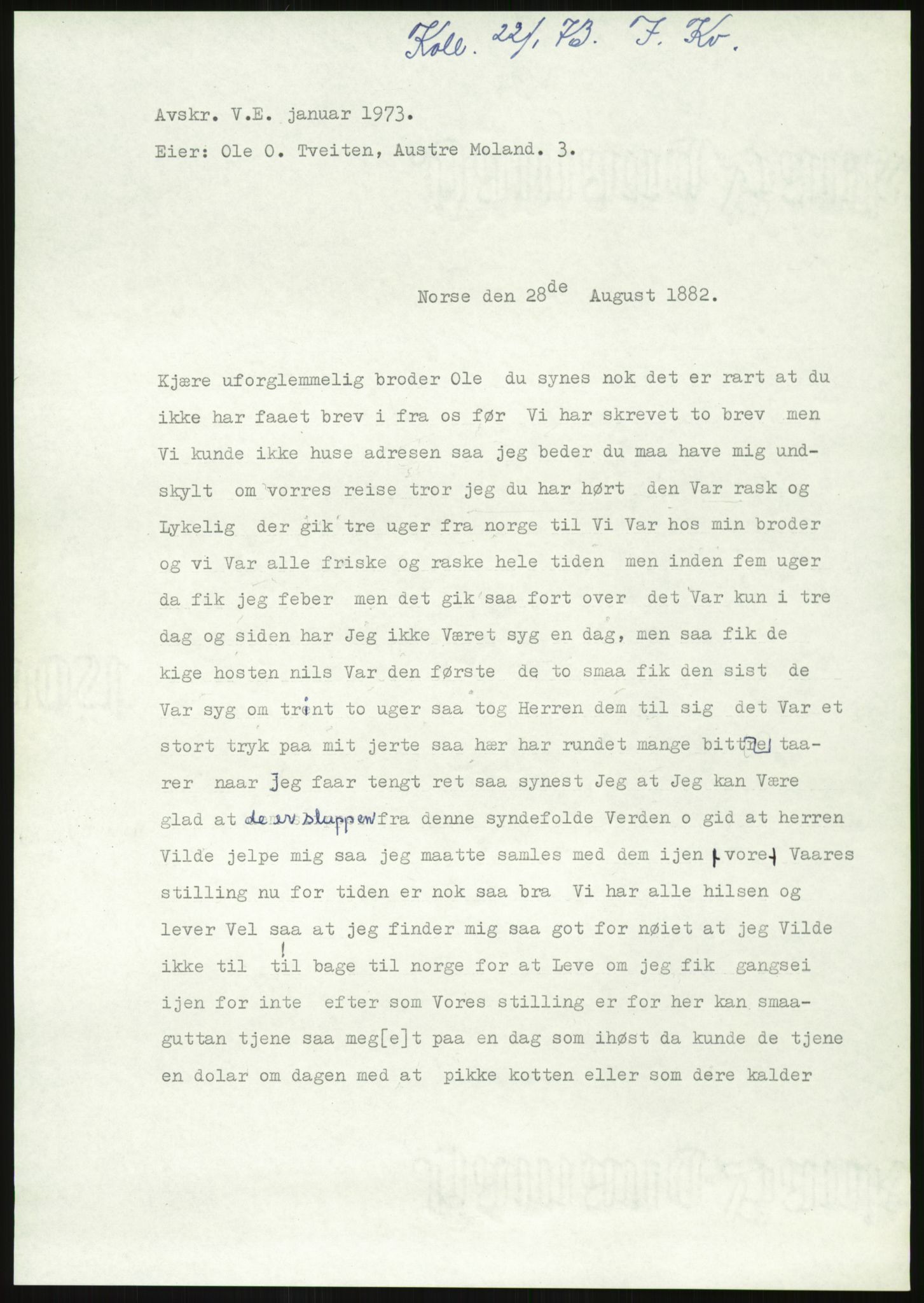 Samlinger til kildeutgivelse, Amerikabrevene, AV/RA-EA-4057/F/L0027: Innlån fra Aust-Agder: Dannevig - Valsgård, 1838-1914, p. 695