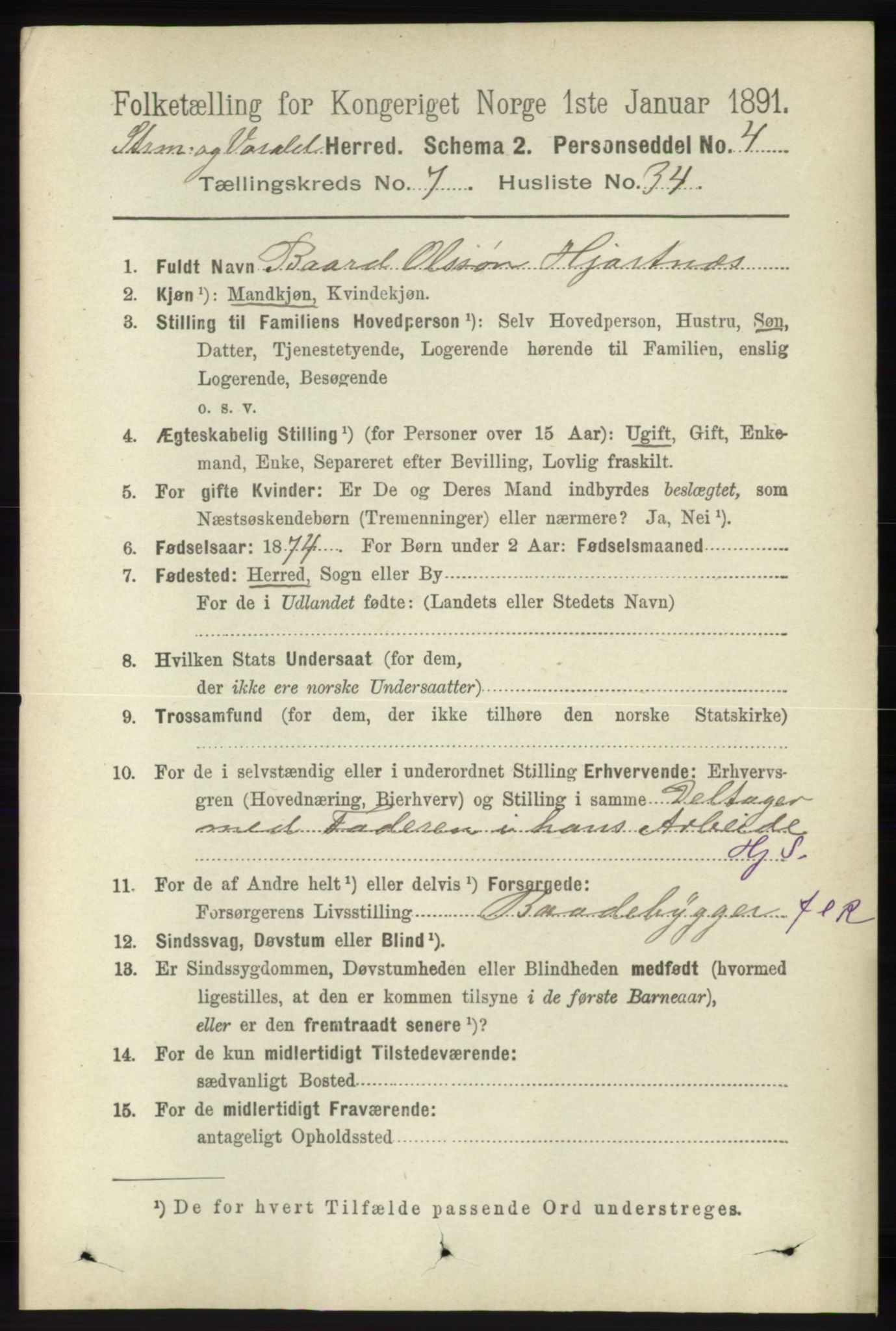 RA, 1891 census for 1226 Strandebarm og Varaldsøy, 1891, p. 2851