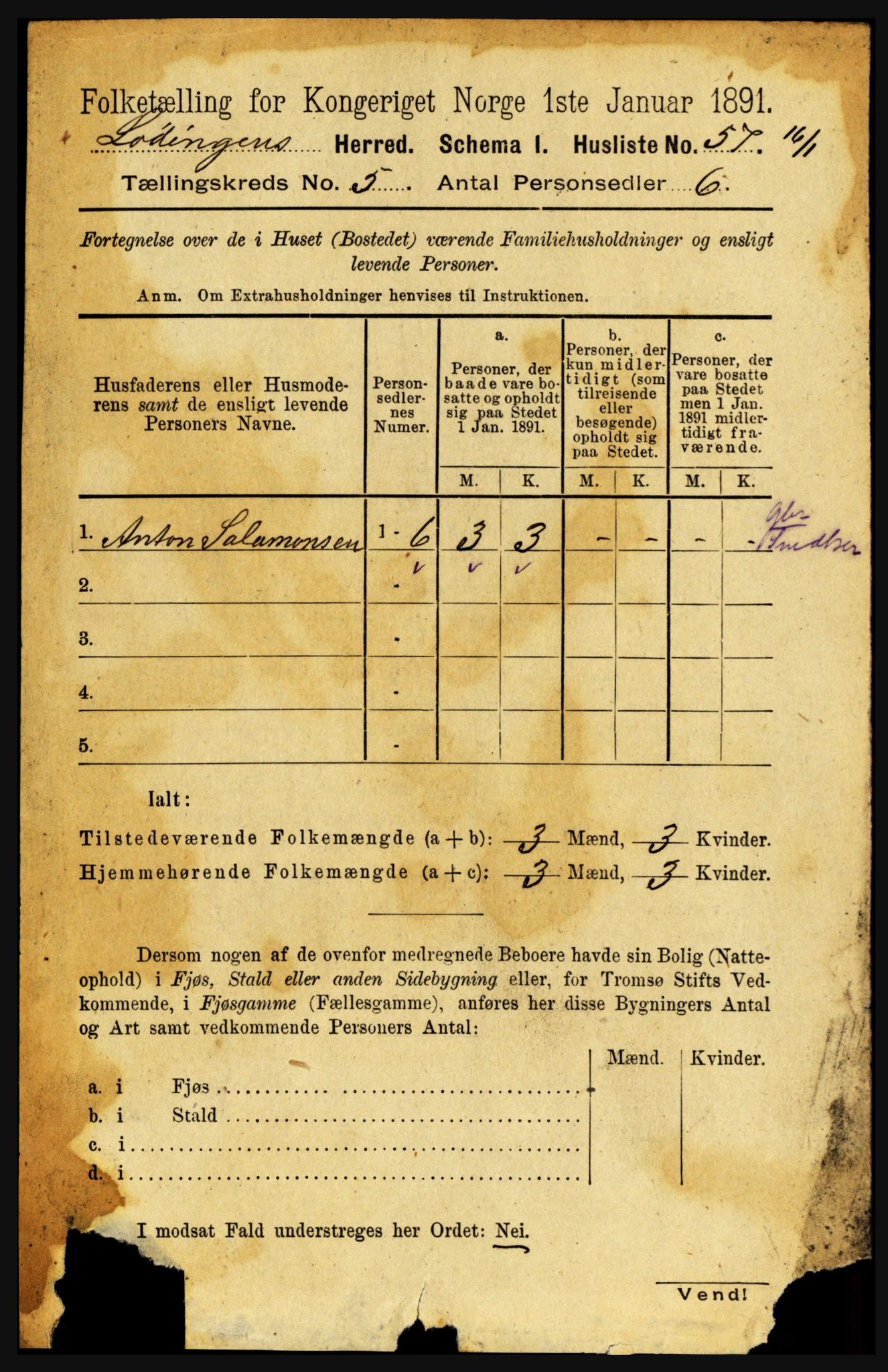 RA, 1891 census for 1851 Lødingen, 1891, p. 2320