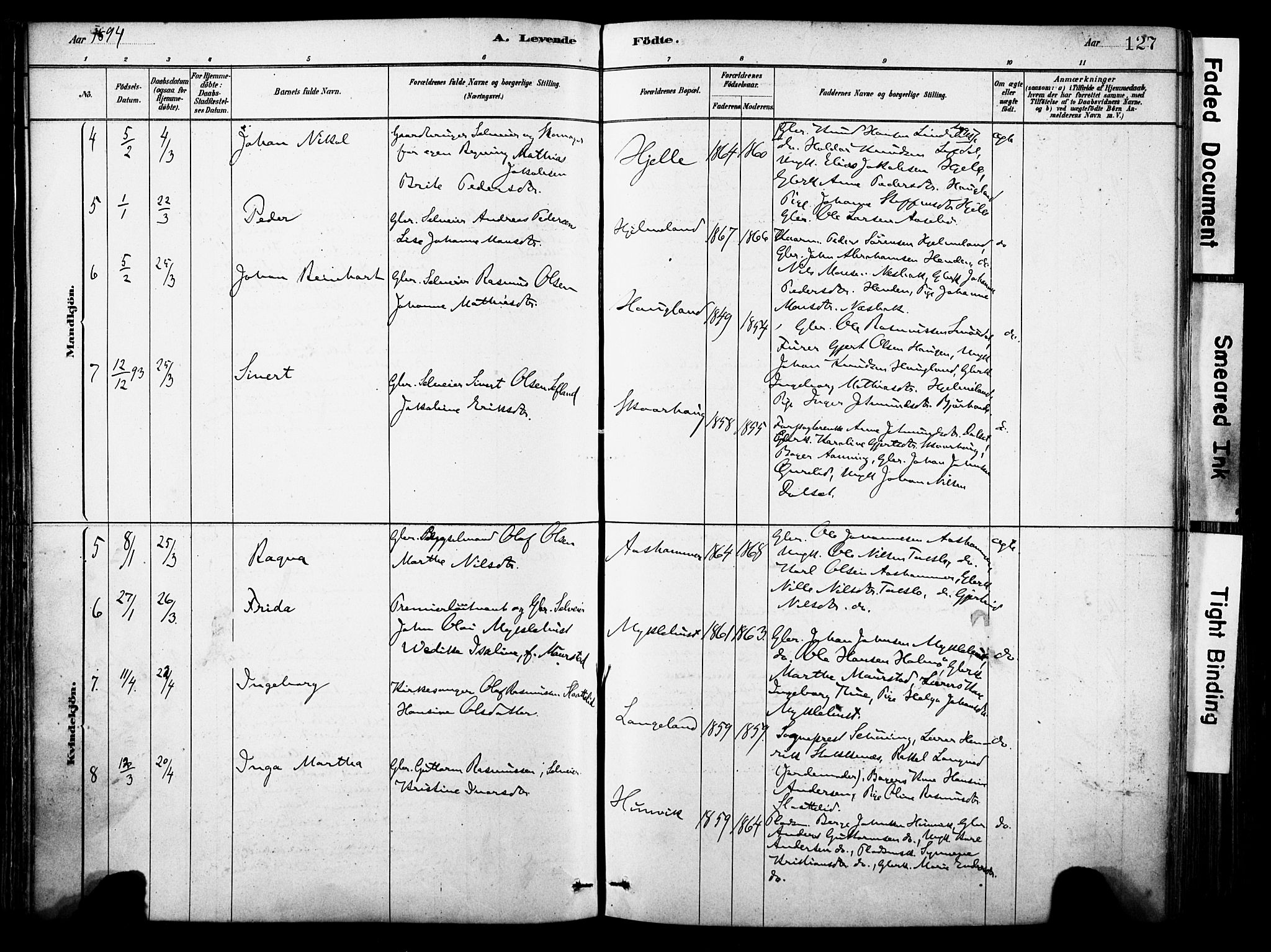 Eid sokneprestembete, AV/SAB-A-82301/H/Haa/Haab/L0001: Parish register (official) no. B 1, 1879-1906, p. 127