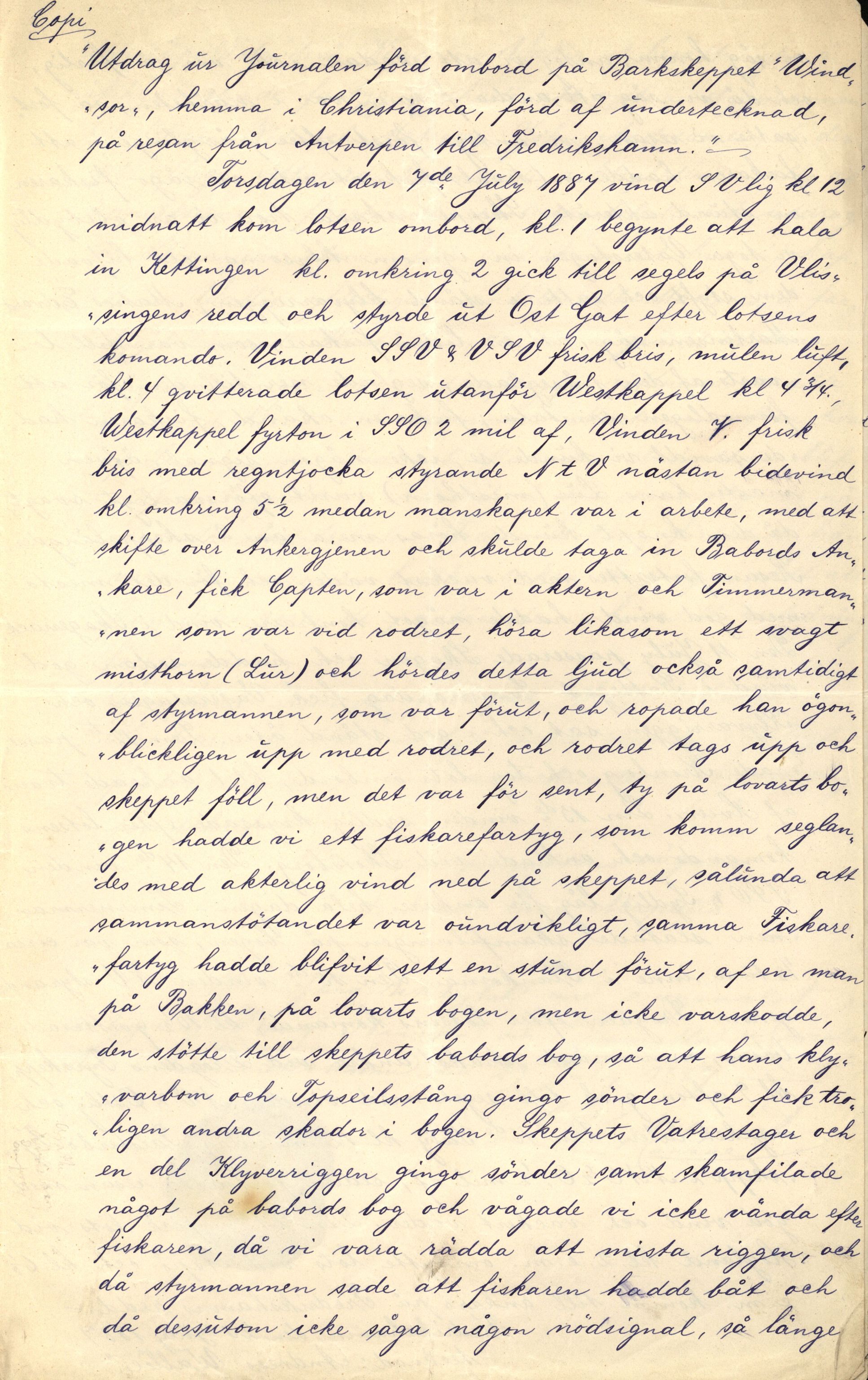 Pa 63 - Østlandske skibsassuranceforening, VEMU/A-1079/G/Ga/L0020/0004: Havaridokumenter / Windsor, Thirza, Treport, 1887, p. 4