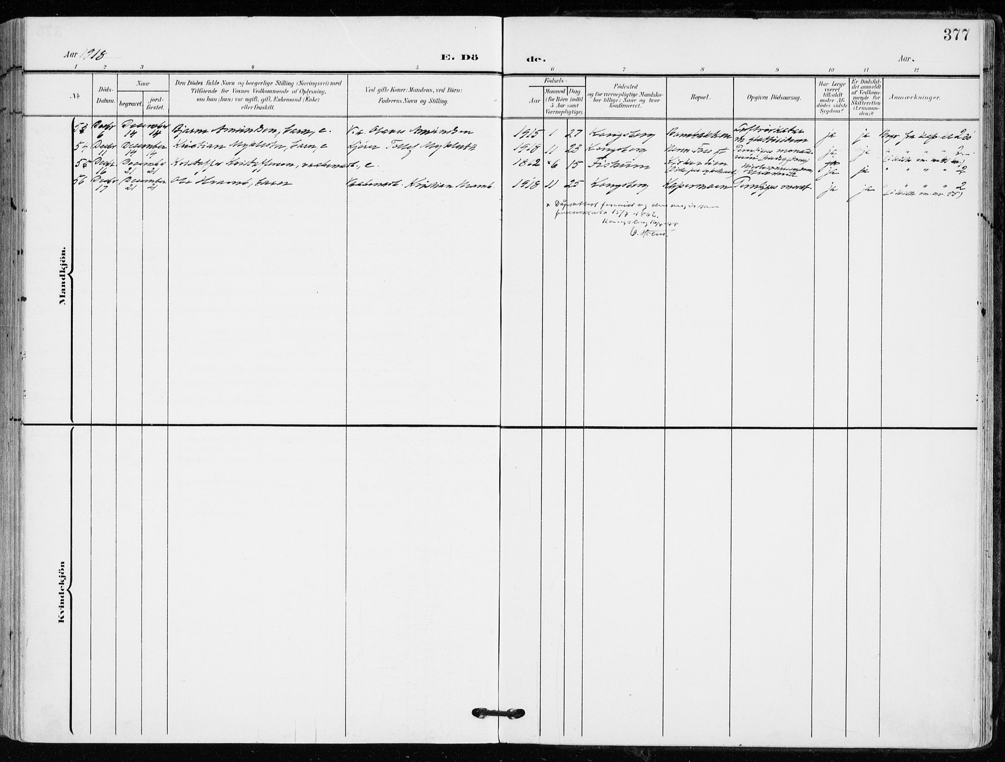 Kongsberg kirkebøker, AV/SAKO-A-22/F/Fb/L0004: Parish register (official) no. II 4, 1906-1918, p. 377