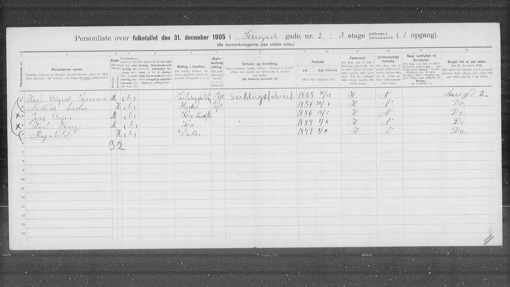 OBA, Municipal Census 1905 for Kristiania, 1905, p. 49160