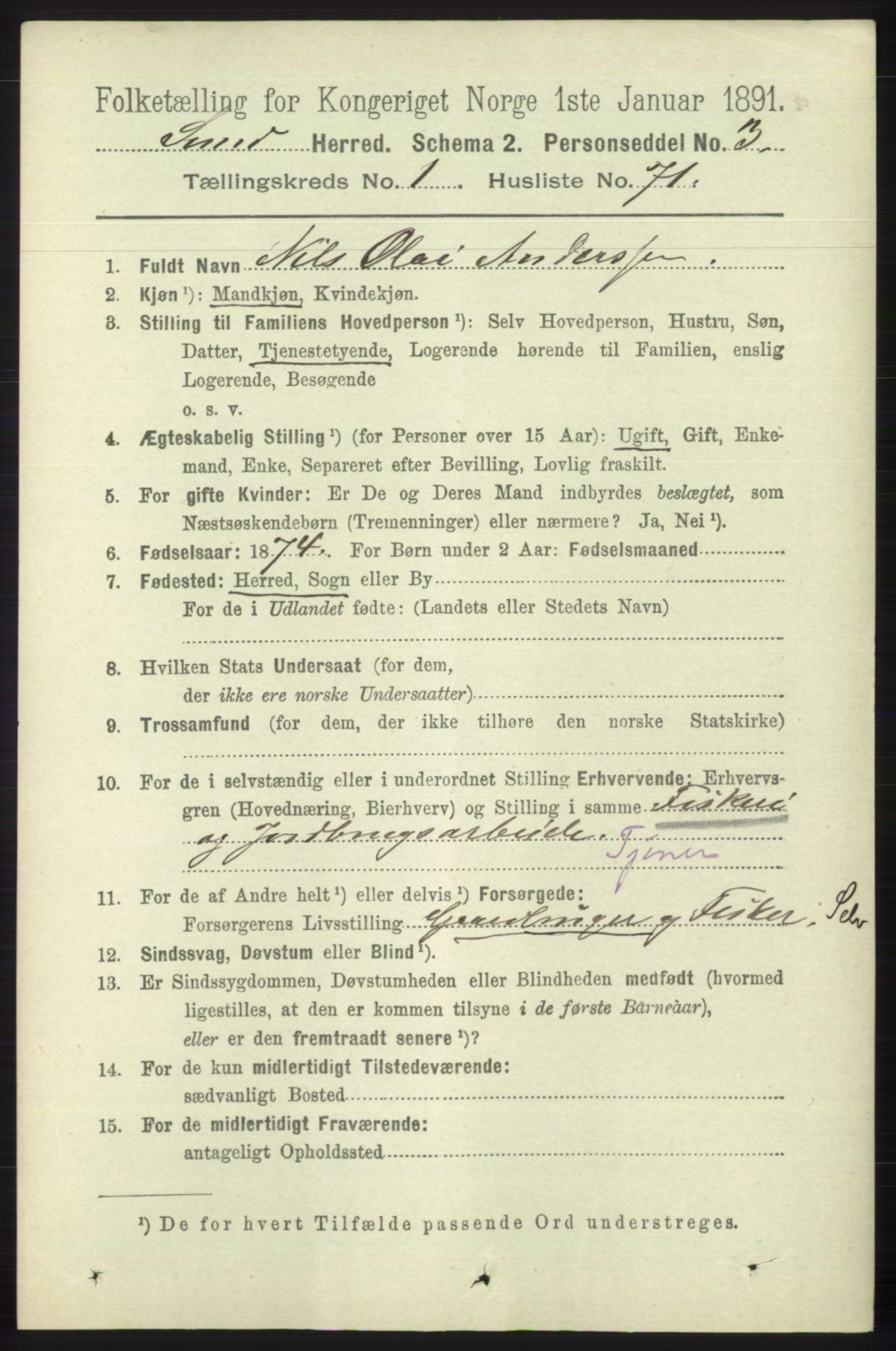 RA, 1891 census for 1245 Sund, 1891, p. 500