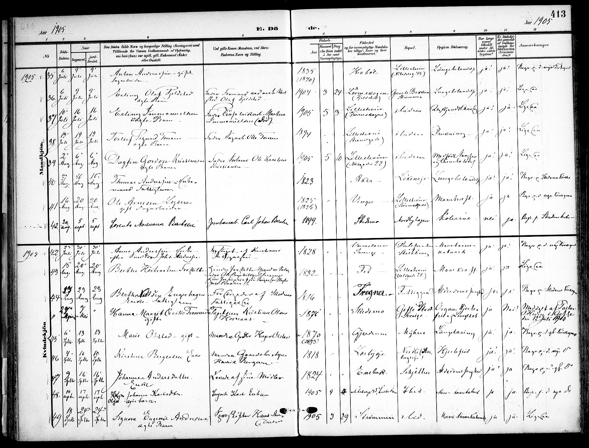 Skedsmo prestekontor Kirkebøker, SAO/A-10033a/F/Fa/L0015: Parish register (official) no. I 15, 1902-1917, p. 413