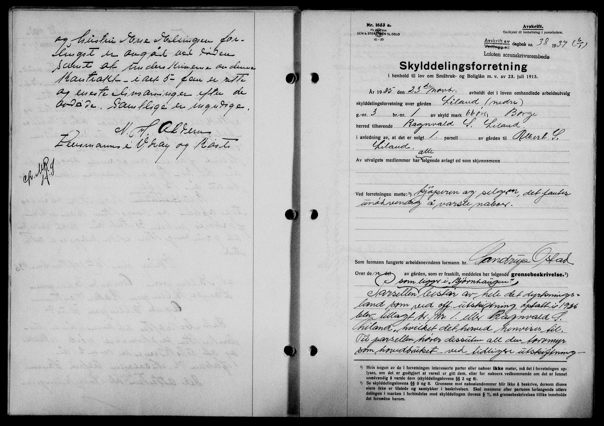 Lofoten sorenskriveri, SAT/A-0017/1/2/2C/L0001a: Mortgage book no. 1a, 1936-1937, Diary no: : 38/1937