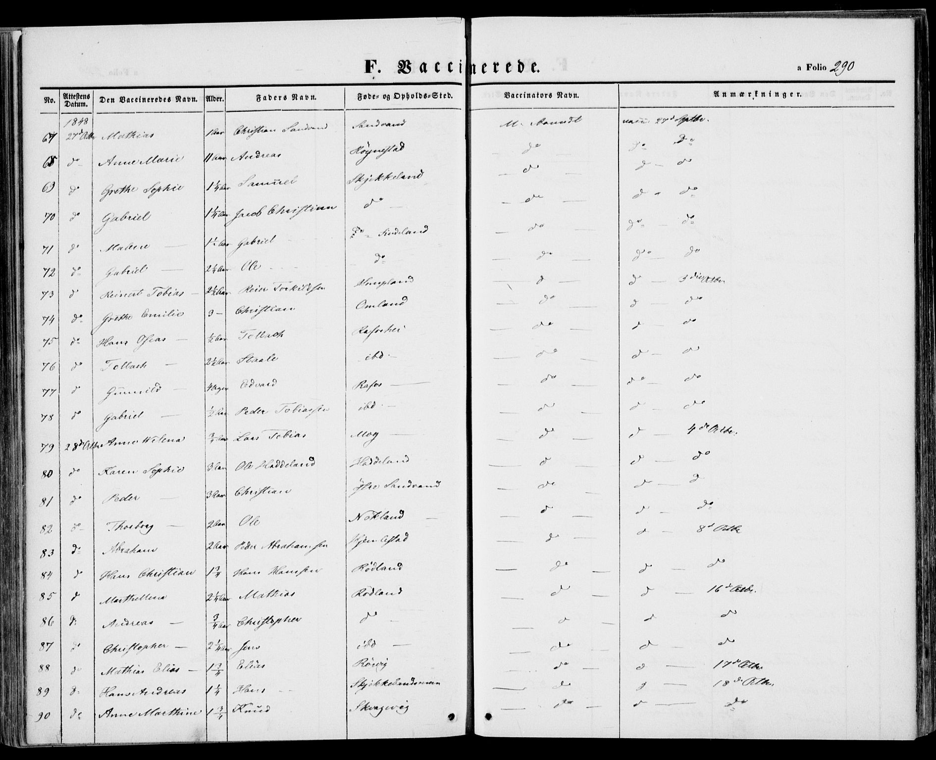 Kvinesdal sokneprestkontor, AV/SAK-1111-0026/F/Fa/Fab/L0005: Parish register (official) no. A 5, 1844-1857, p. 290