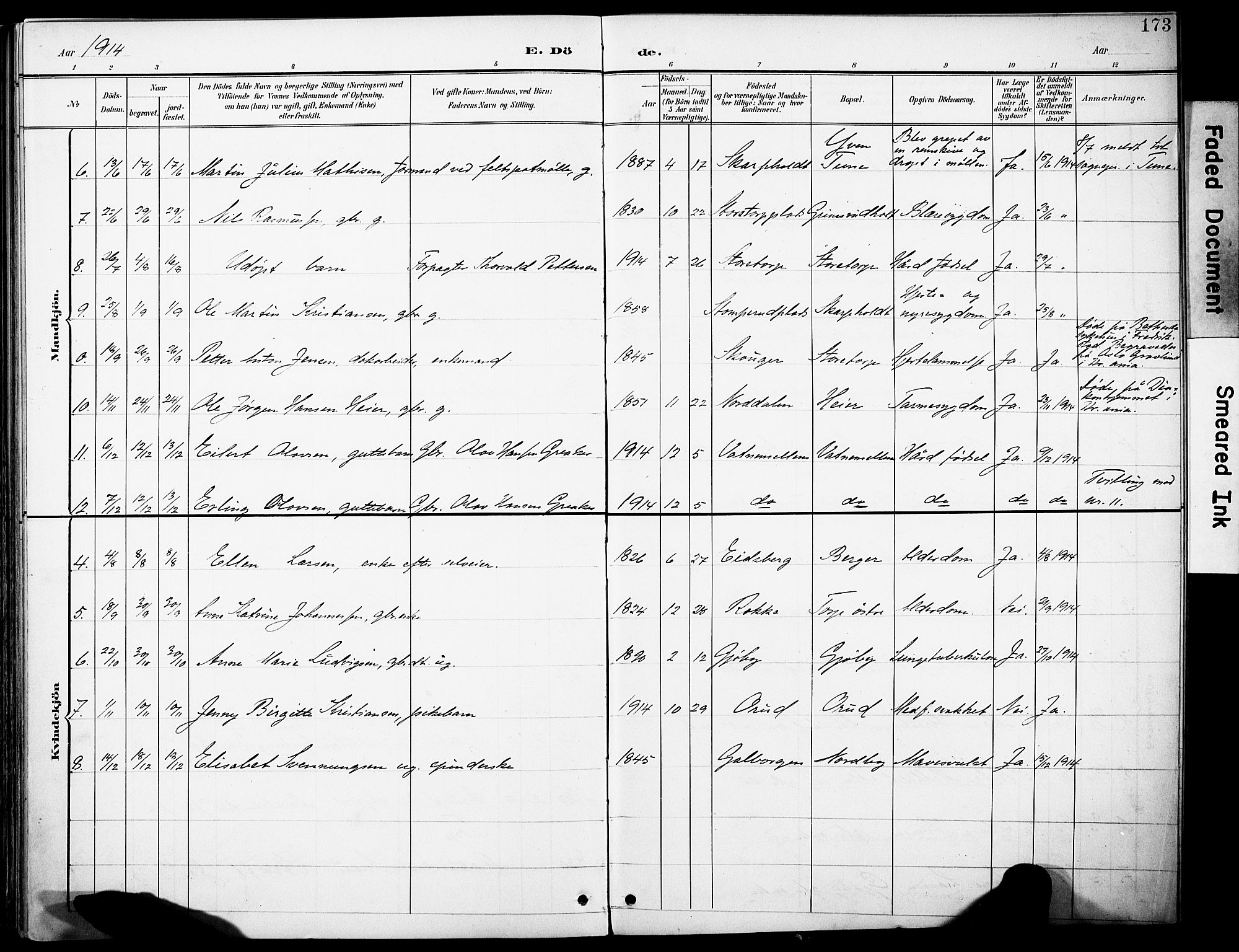 Rakkestad prestekontor Kirkebøker, AV/SAO-A-2008/F/Fb/L0002: Parish register (official) no. II 2, 1900-1920, p. 173