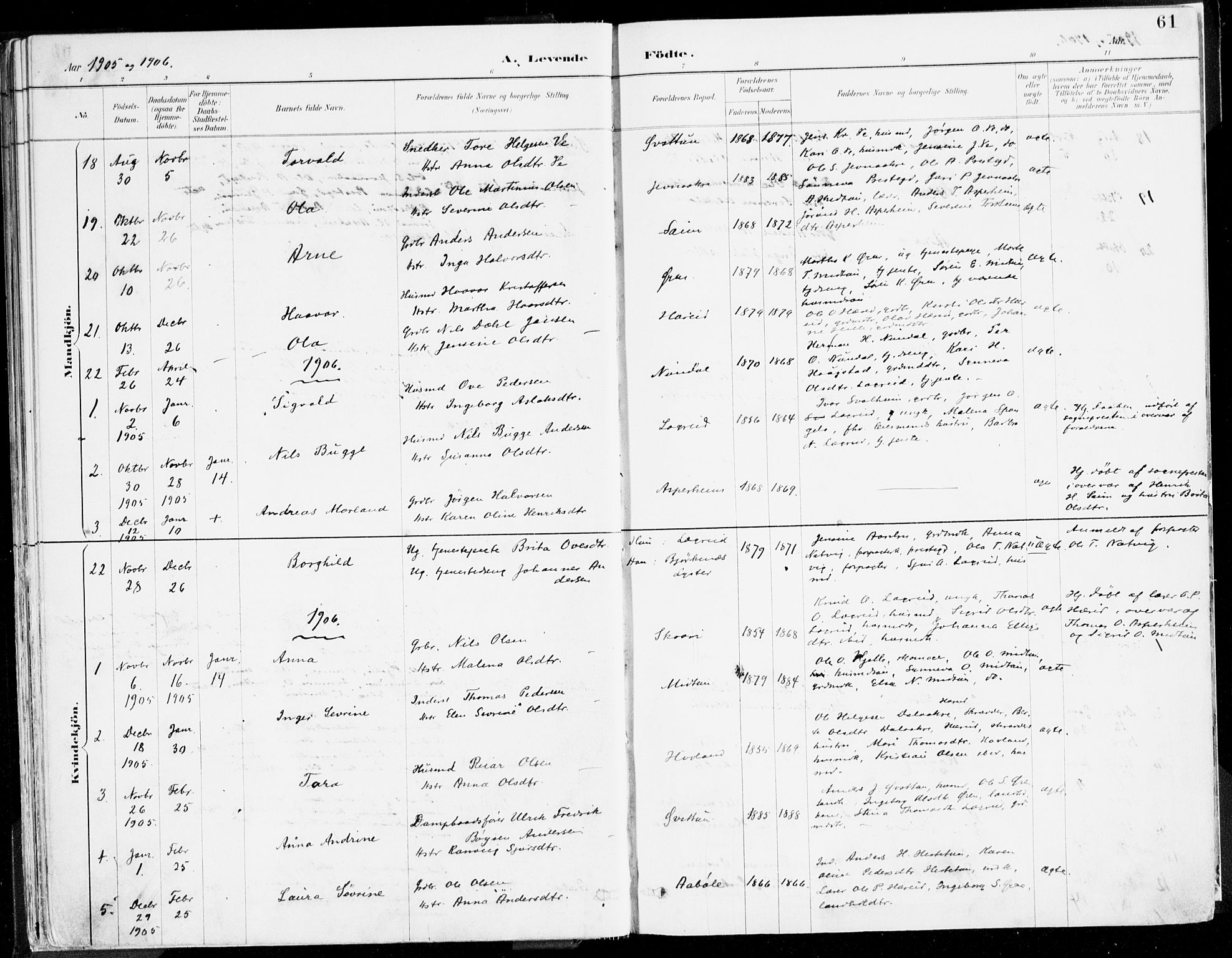 Årdal sokneprestembete, SAB/A-81701: Parish register (official) no. A 5, 1887-1917, p. 61