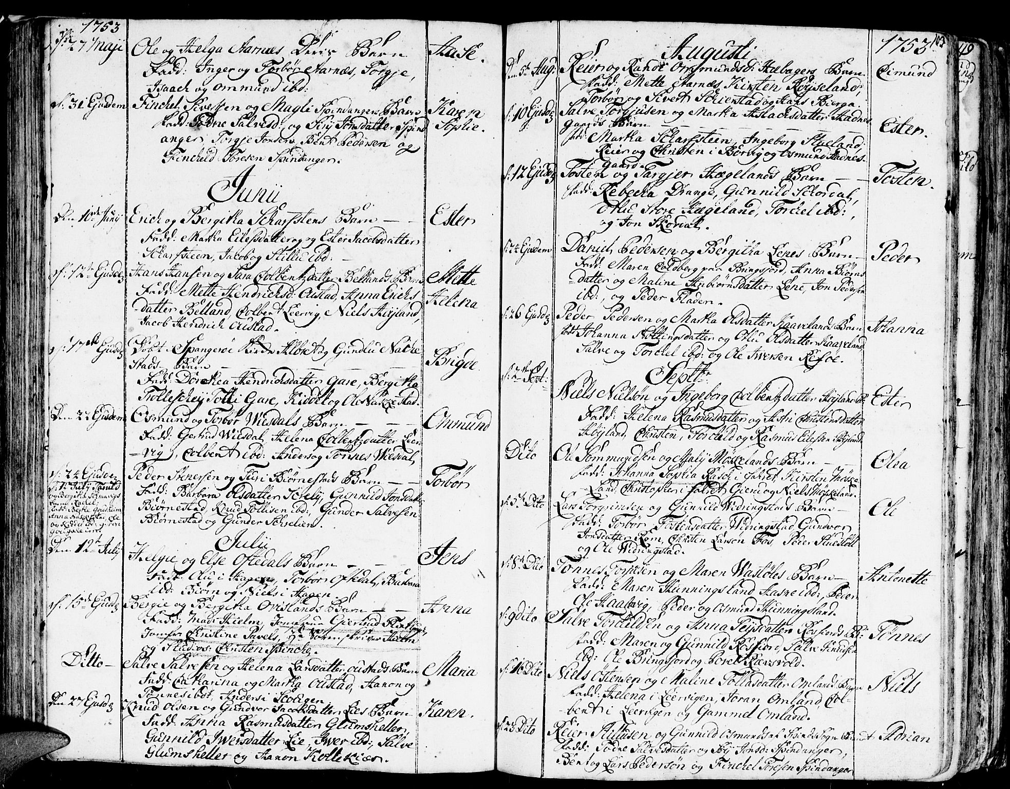Lyngdal sokneprestkontor, SAK/1111-0029/F/Fa/Fac/L0001: Parish register (official) no. A 1, 1727-1779, p. 103