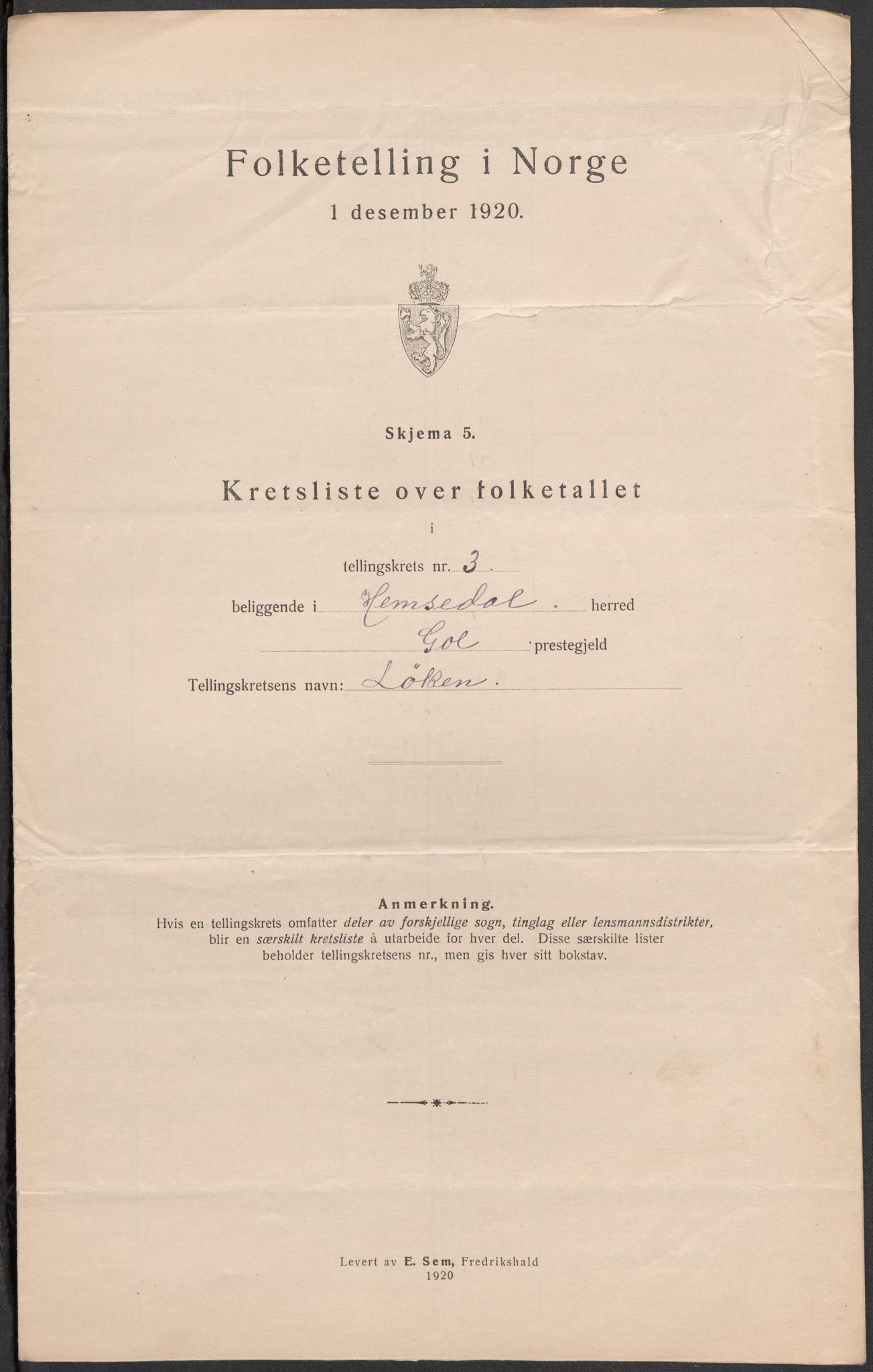 SAKO, 1920 census for Hemsedal, 1920, p. 11