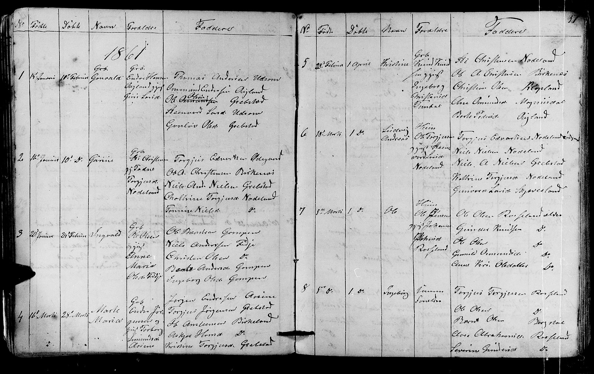 Søgne sokneprestkontor, SAK/1111-0037/F/Fb/Fba/L0002: Parish register (copy) no. B 2, 1848-1873, p. 51