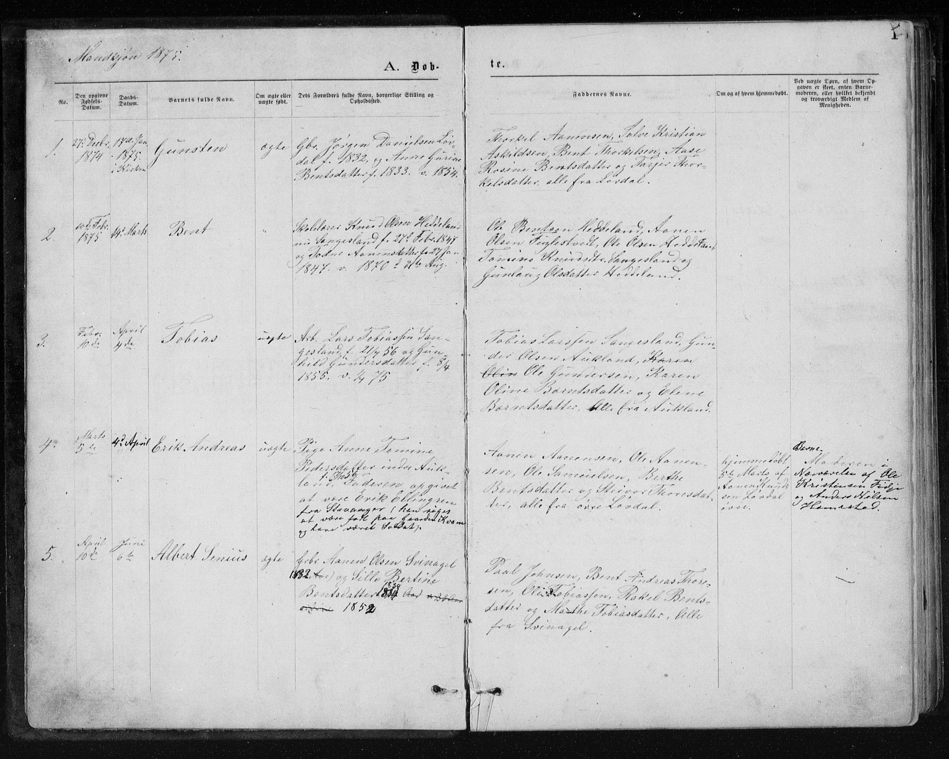 Holum sokneprestkontor, SAK/1111-0022/F/Fb/Fbb/L0003: Parish register (copy) no. B 3, 1875-1898, p. 1