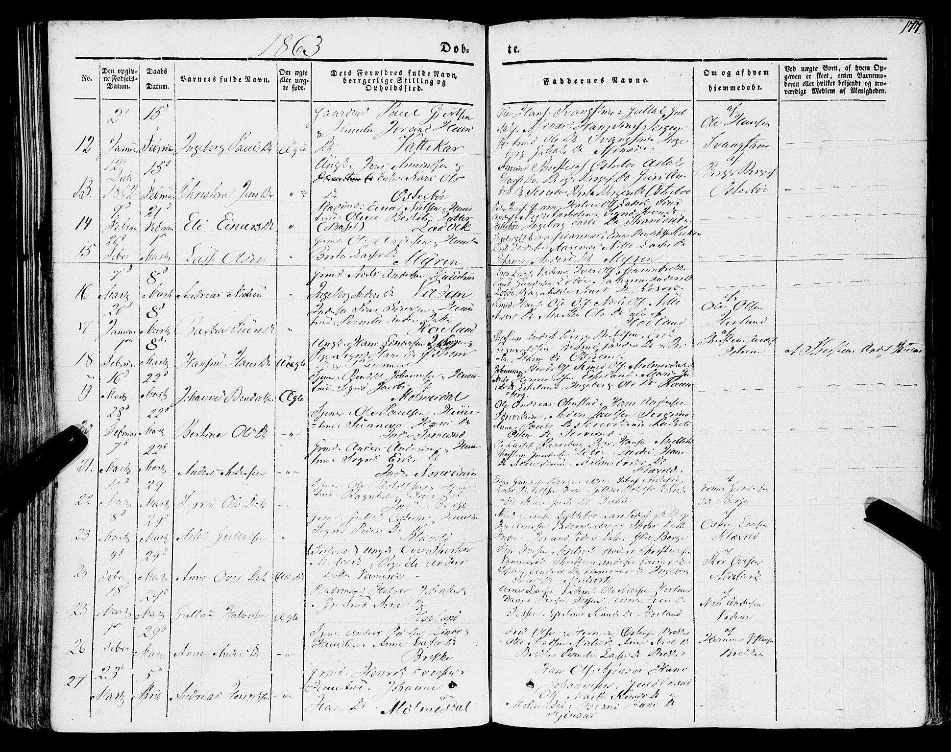 Lavik sokneprestembete, AV/SAB-A-80901: Parish register (official) no. A 3, 1843-1863, p. 177