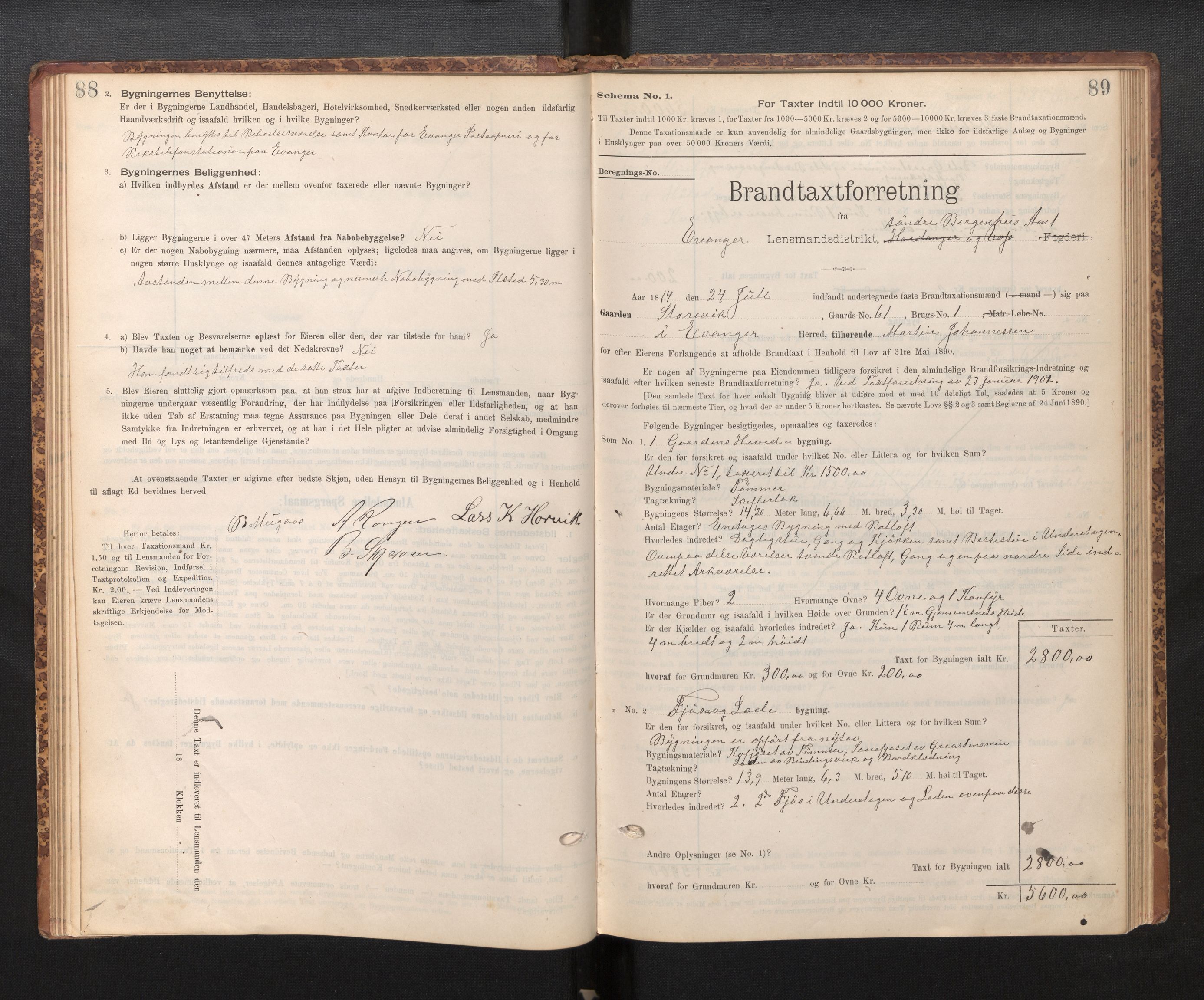 Lensmannen i Evanger, SAB/A-31701/0012/L0005: Branntakstprotokoll, skjematakst, 1895-1935, p. 88-89