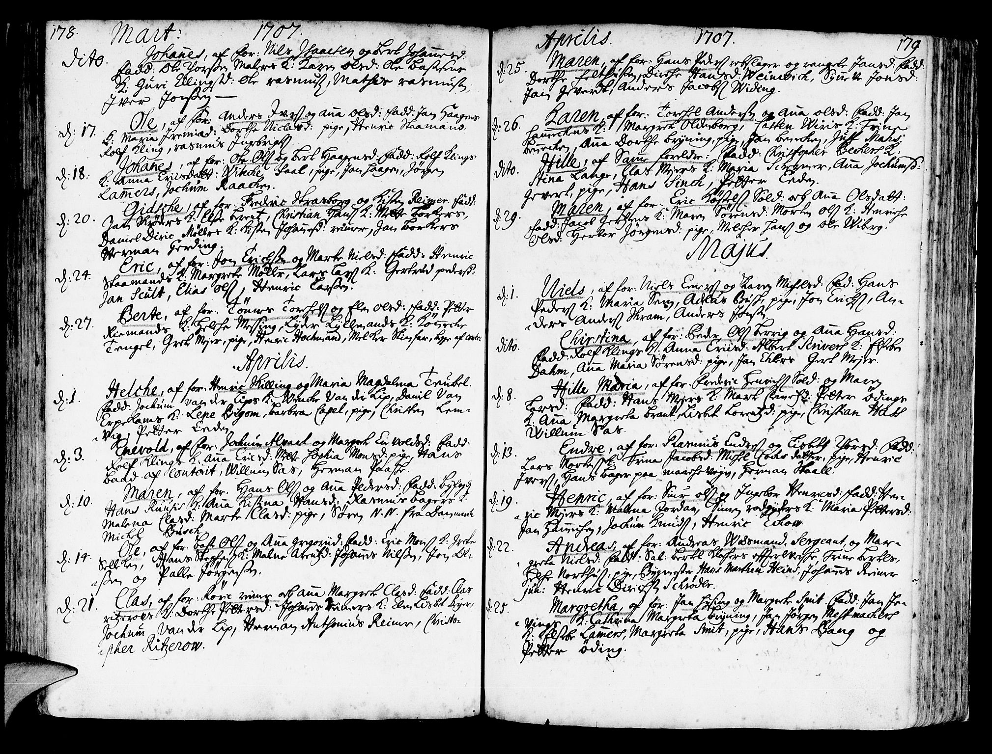 Korskirken sokneprestembete, SAB/A-76101/H/Haa/L0003: Parish register (official) no. A 3, 1698-1719, p. 178-179