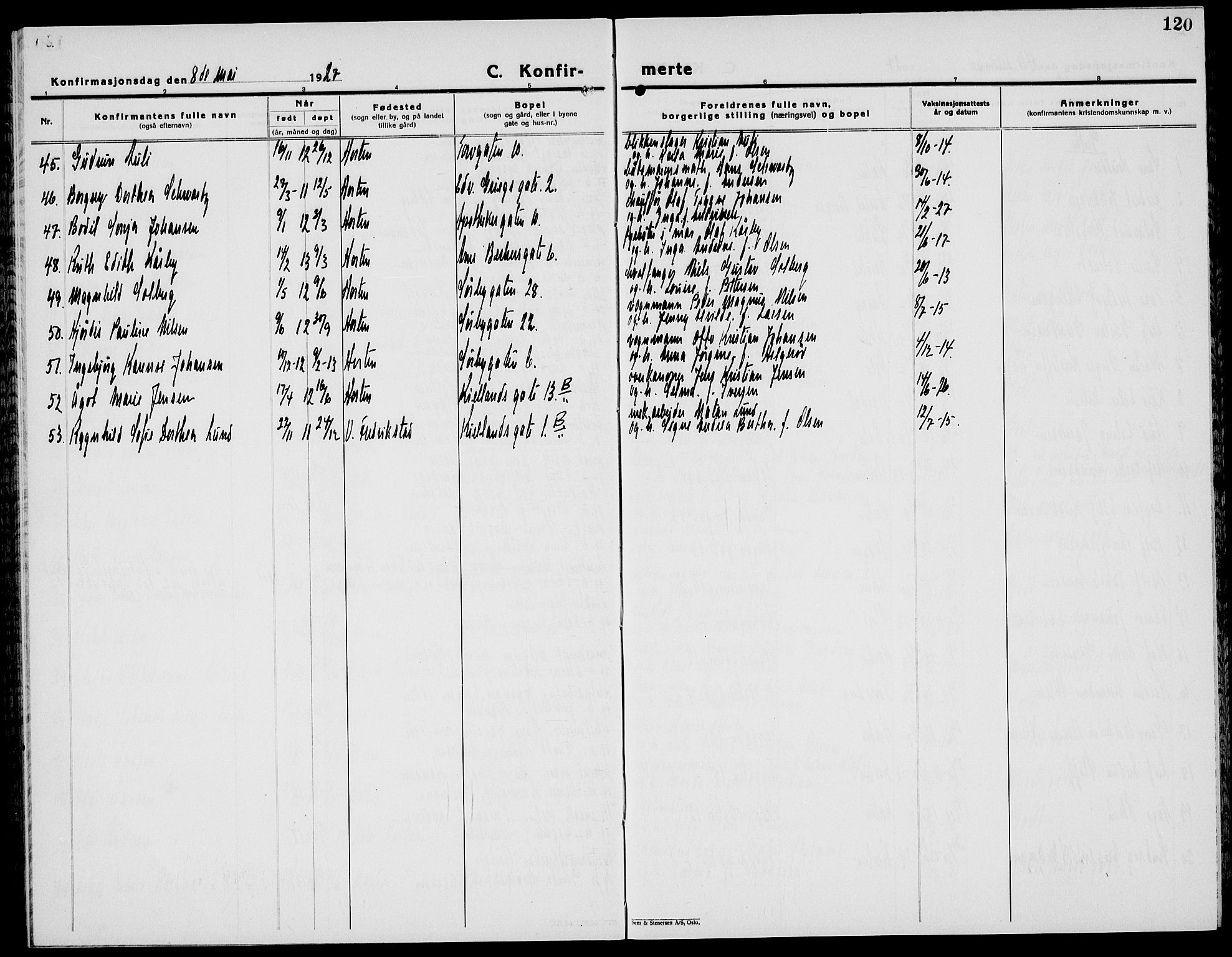 Horten kirkebøker, AV/SAKO-A-348/G/Ga/L0009: Parish register (copy) no. 9, 1926-1936, p. 120