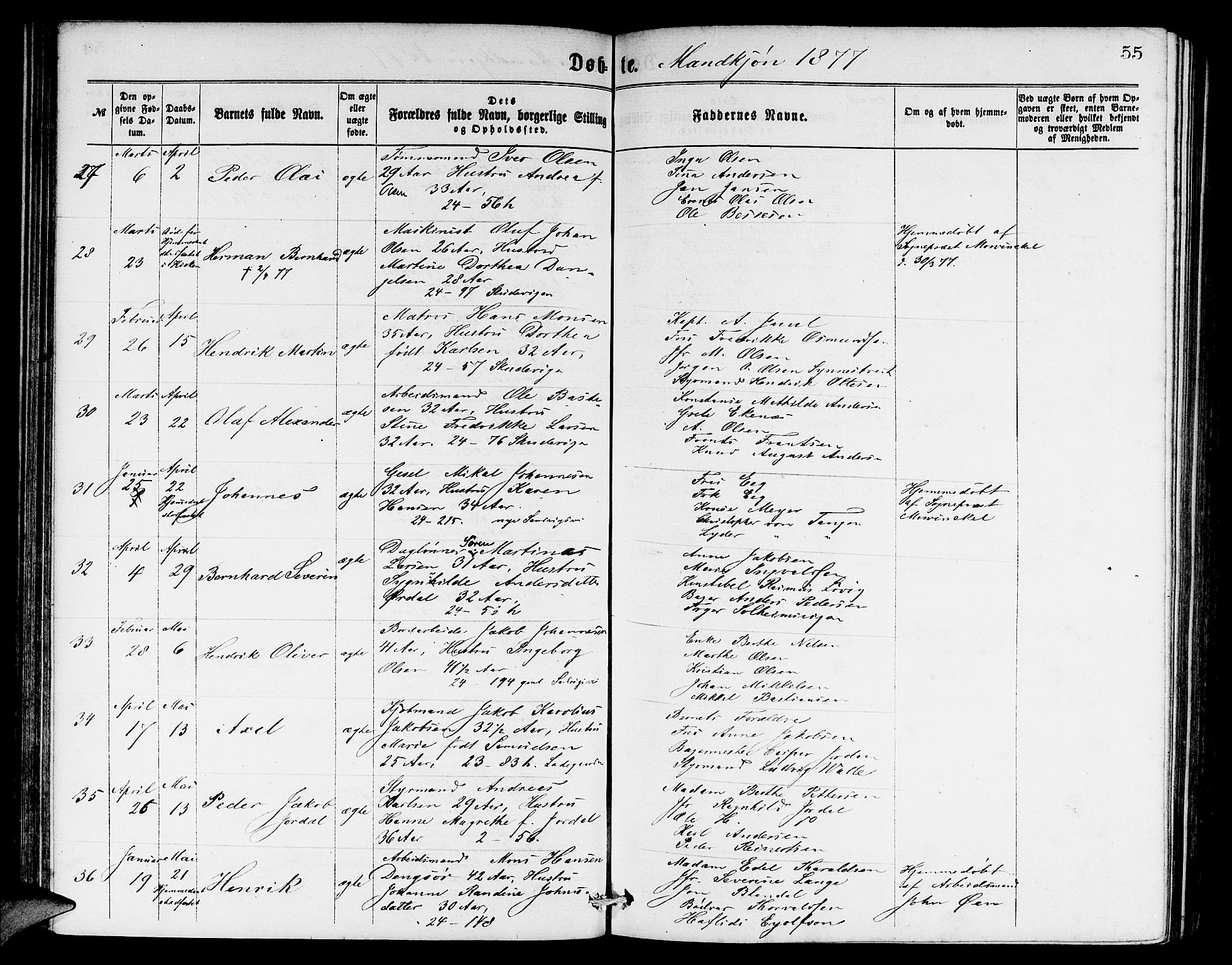 Sandviken Sokneprestembete, AV/SAB-A-77601/H/Hb: Parish register (copy) no. A 1, 1867-1879, p. 55