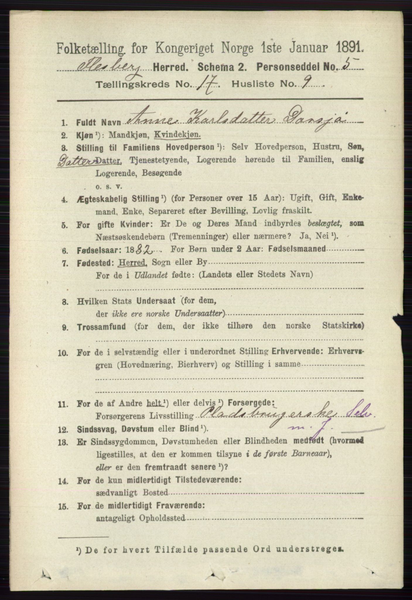 RA, 1891 census for 0631 Flesberg, 1891, p. 3036