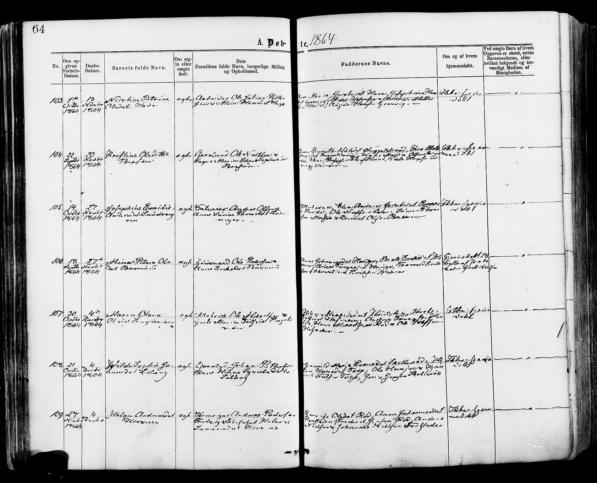 Onsøy prestekontor Kirkebøker, AV/SAO-A-10914/F/Fa/L0004: Parish register (official) no. I 4, 1861-1877, p. 64