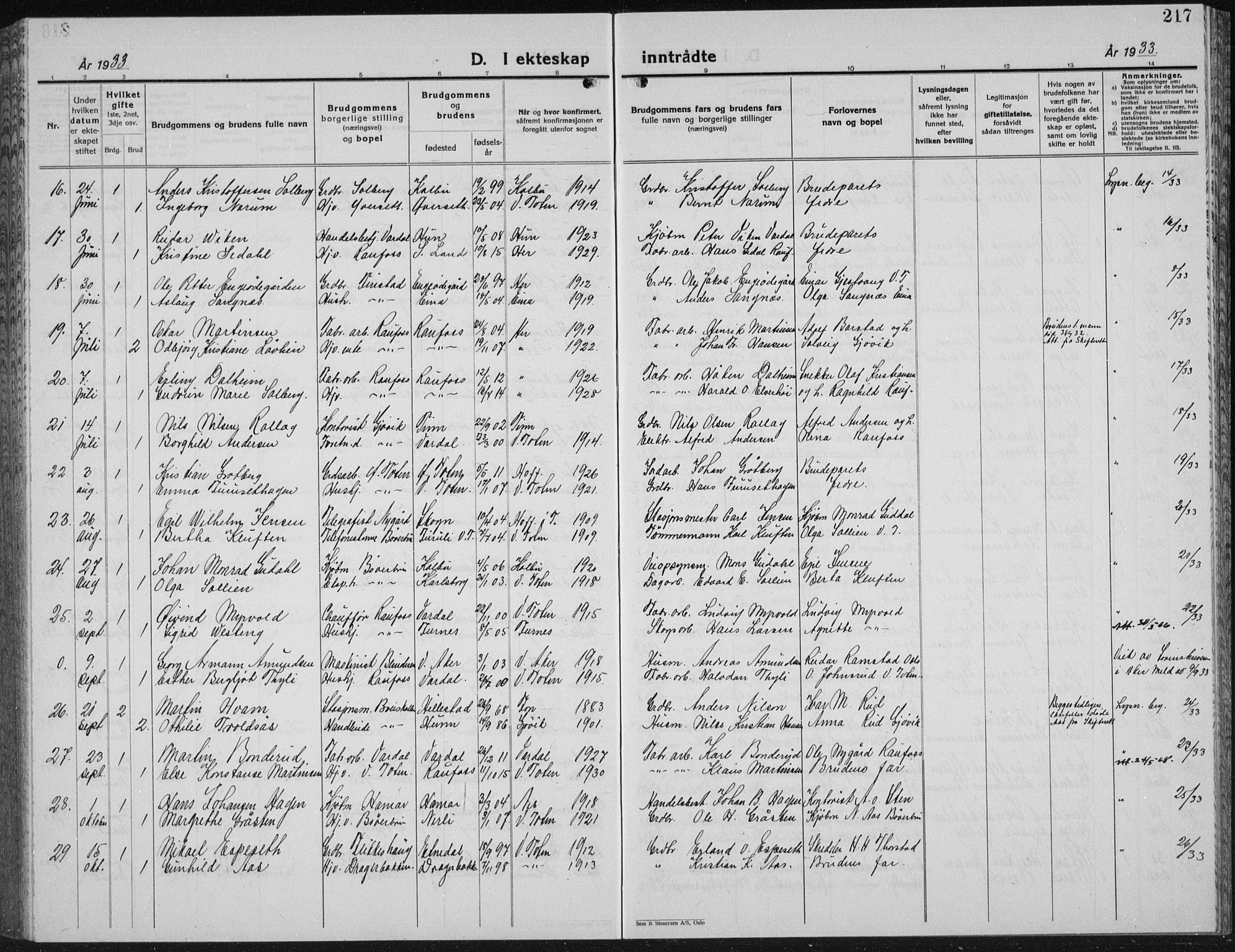Vestre Toten prestekontor, SAH/PREST-108/H/Ha/Hab/L0018: Parish register (copy) no. 18, 1928-1941, p. 217