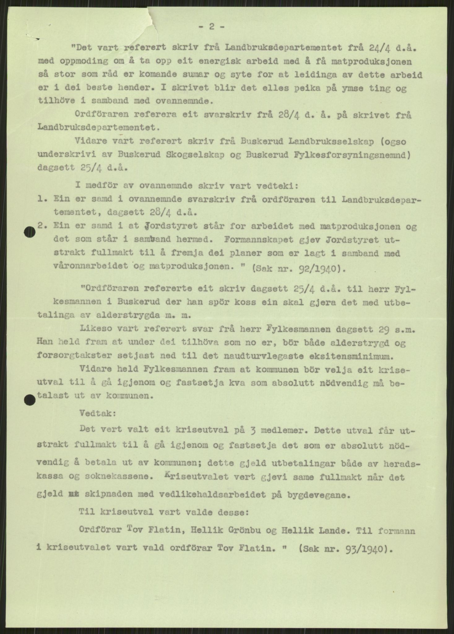 Forsvaret, Forsvarets krigshistoriske avdeling, AV/RA-RAFA-2017/Y/Ya/L0014: II-C-11-31 - Fylkesmenn.  Rapporter om krigsbegivenhetene 1940., 1940, p. 328