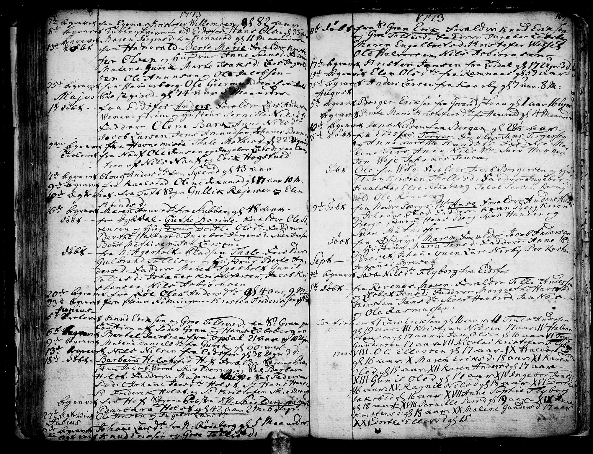 Hof kirkebøker, AV/SAKO-A-64/F/Fa/L0002: Parish register (official) no. I 2, 1746-1781, p. 168-169