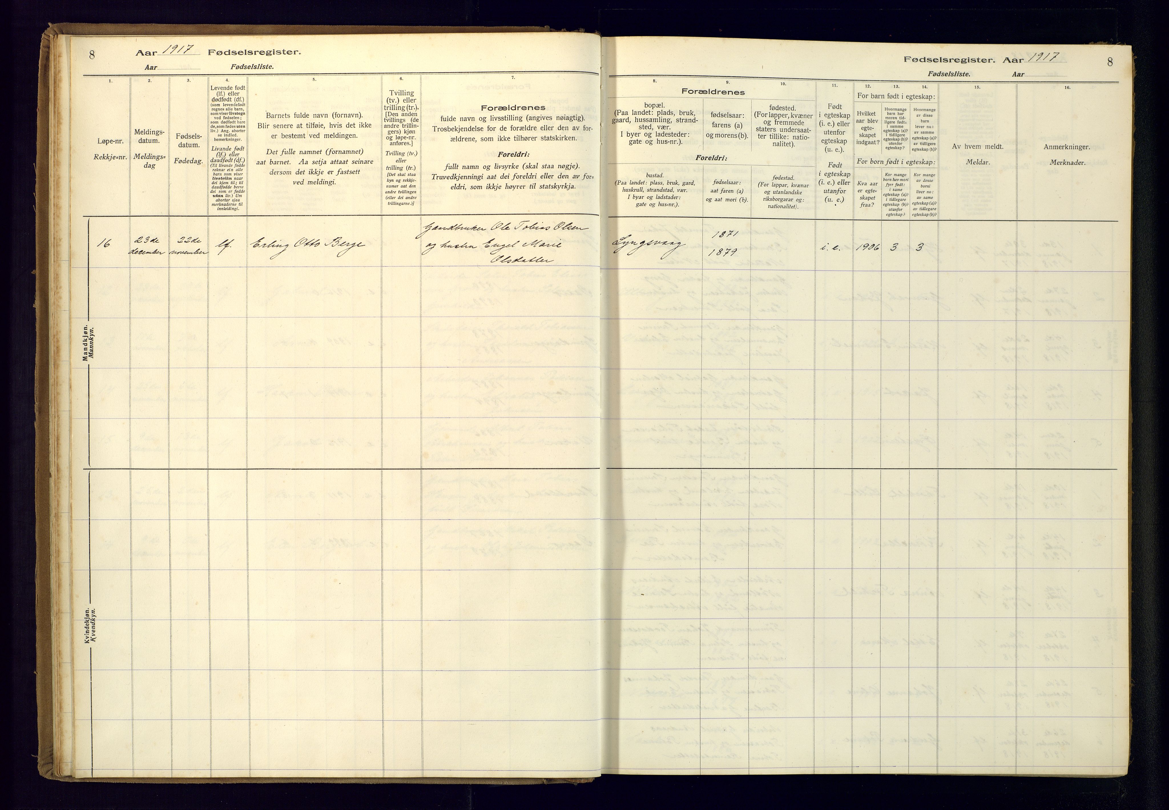 Farsund sokneprestkontor, AV/SAK-1111-0009/J/Ja/L0004: Birth register no. A-VI-11, 1916-1982, p. 8