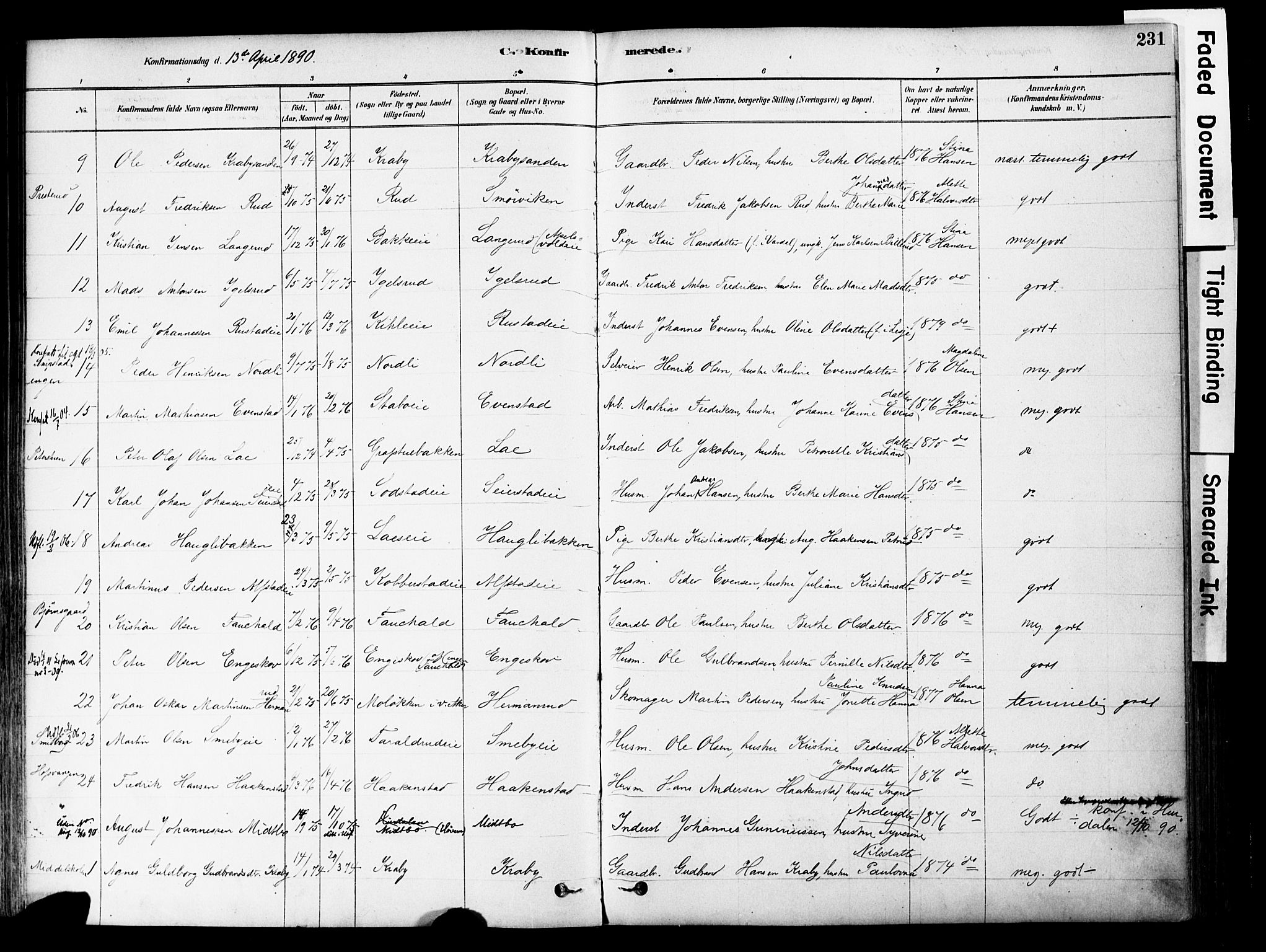 Østre Toten prestekontor, AV/SAH-PREST-104/H/Ha/Haa/L0006: Parish register (official) no. 6 /1, 1878-1896, p. 231